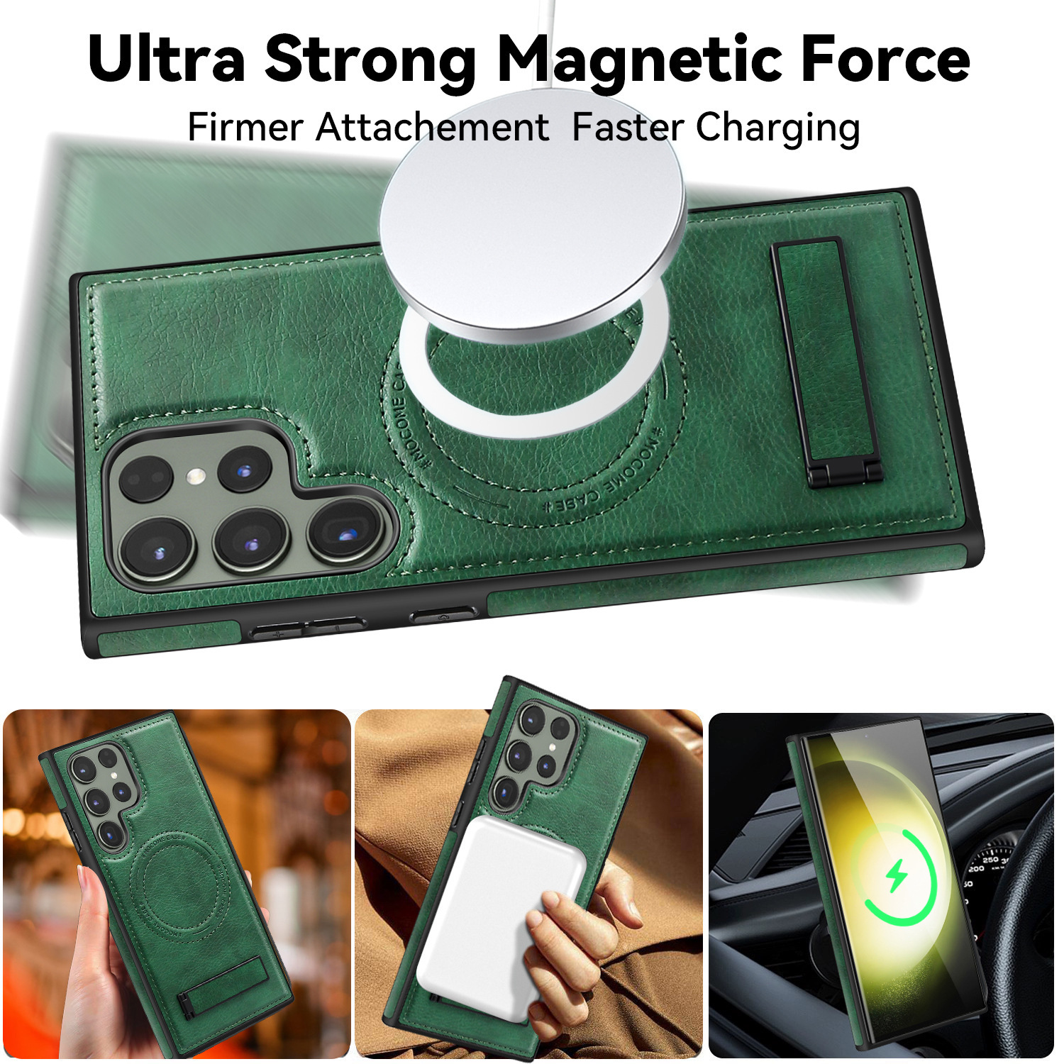 Compatible with Samsung S26/25 Ultra phone case, S24 Plus leather stand, crystal shield magnetic charging case, S23 protective case