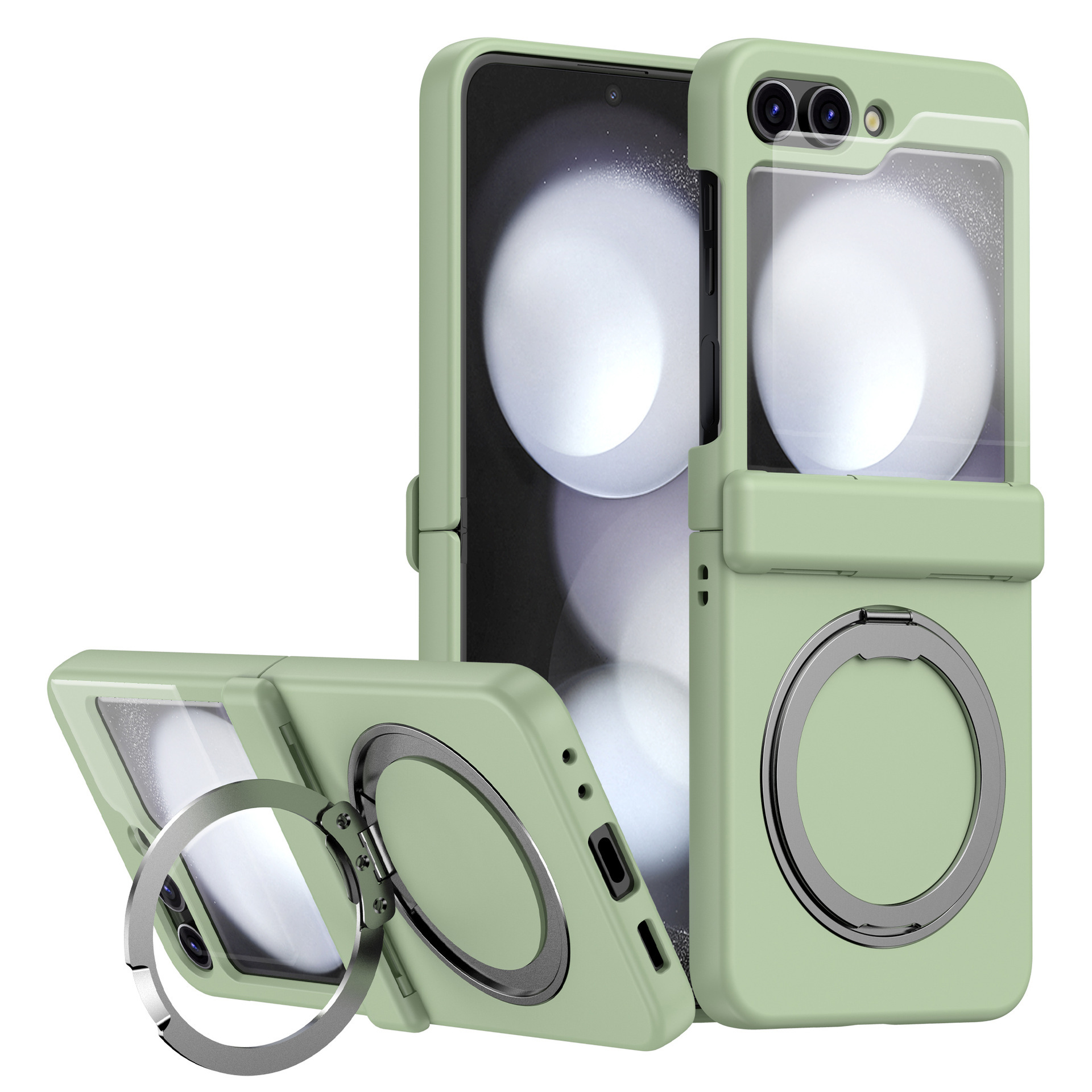 Compatible with Samsung Z Flip 7/6/5 phone case, 4/3 magnetic rotating stand, wireless charging center axis, drop-proof protective case.