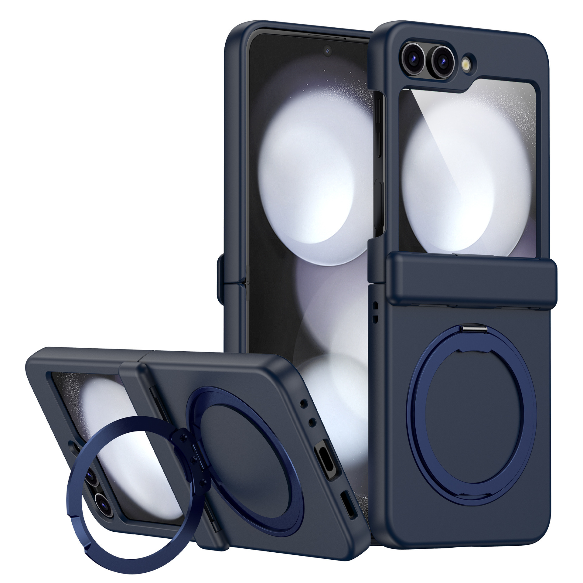 Compatible with Samsung Z Flip 7/6/5 phone case, 4/3 magnetic rotating stand, wireless charging center axis, drop-proof protective case.