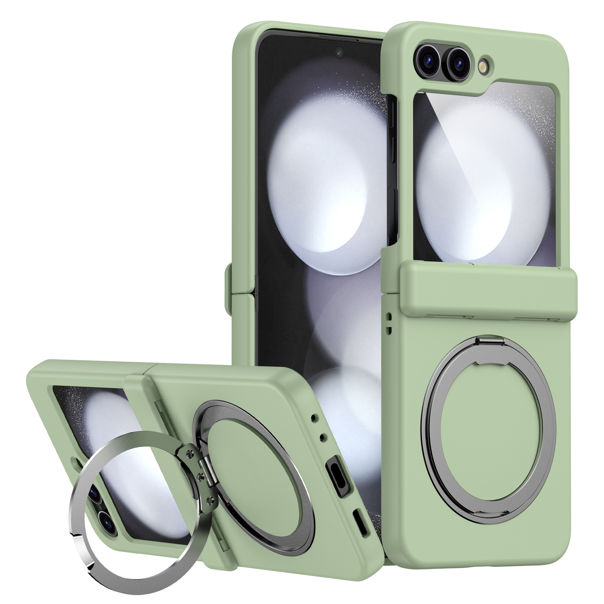 Compatible with Samsung Z Flip 7/6/5 phone case, 4/3 magnetic rotating stand, wireless charging center axis, drop-proof protective case.