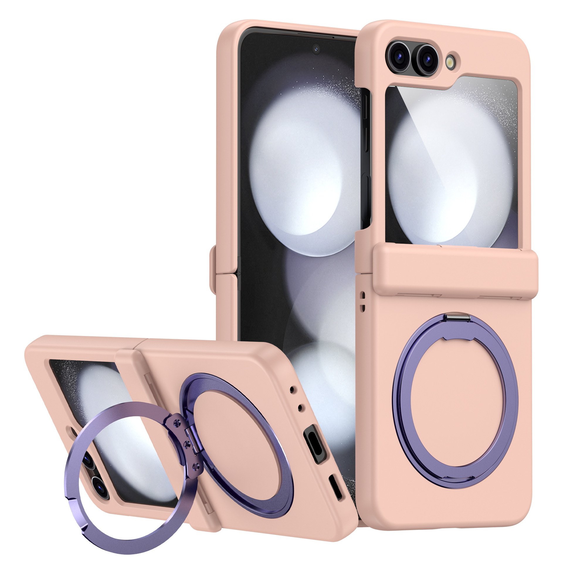 Compatible with Samsung Z Flip 7/6/5 phone case, 4/3 magnetic rotating stand, wireless charging center axis, drop-proof protective case.
