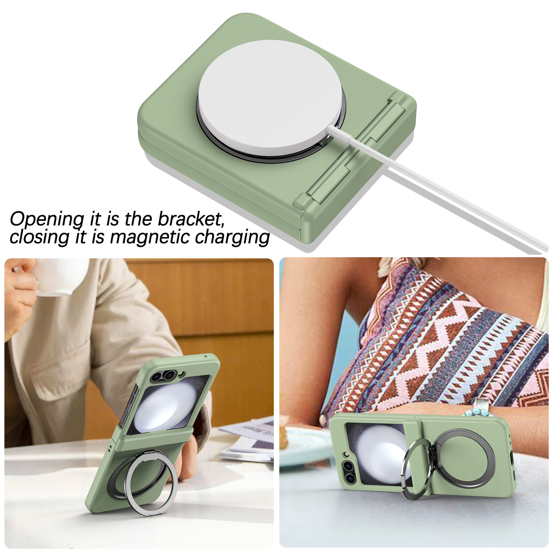 Compatible with Samsung Z Flip 7/6/5 phone case, 4/3 magnetic rotating stand, wireless charging center axis, drop-proof protective case.
