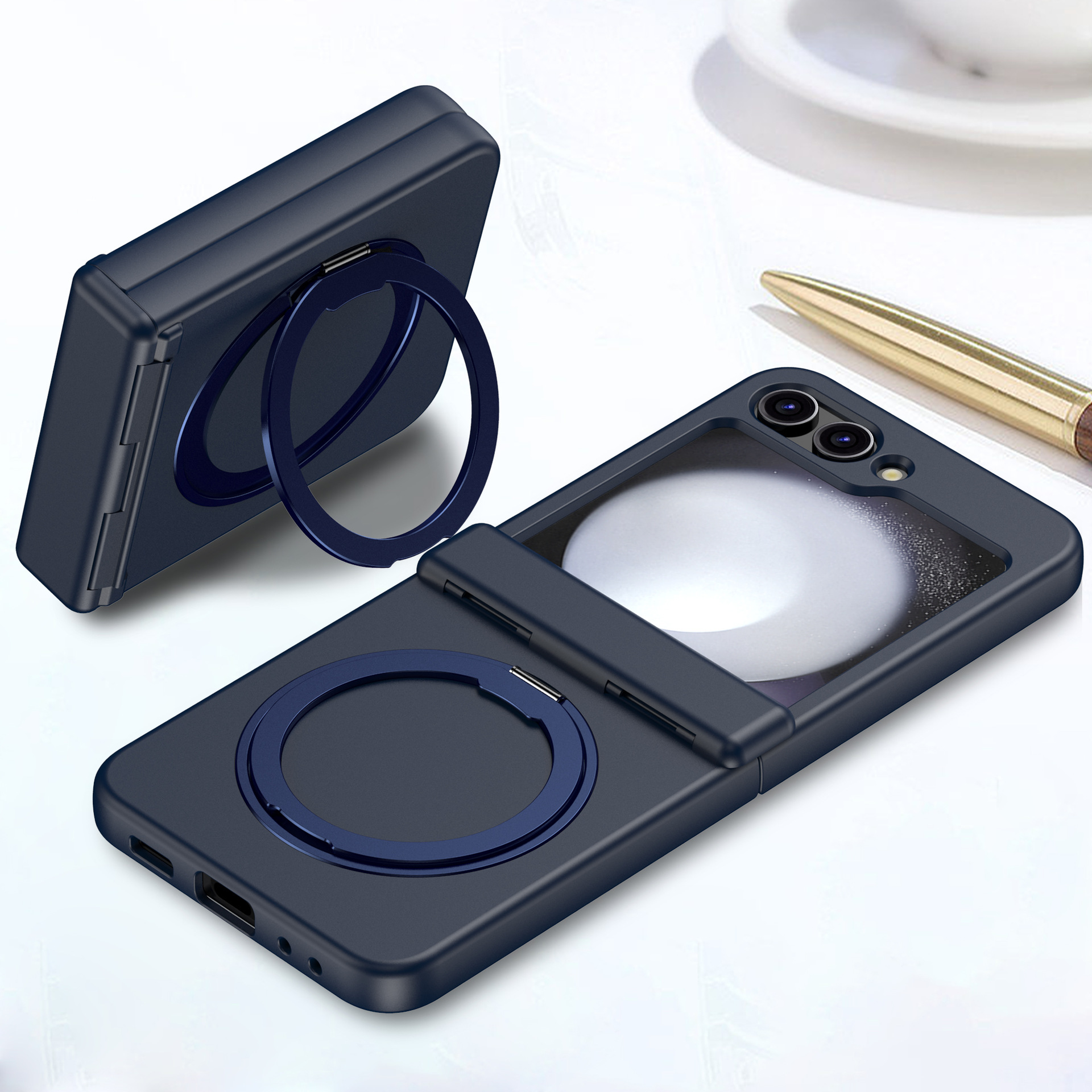 Compatible with Samsung Z Flip 7/6/5 phone case, 4/3 magnetic rotating stand, wireless charging center axis, drop-proof protective case.