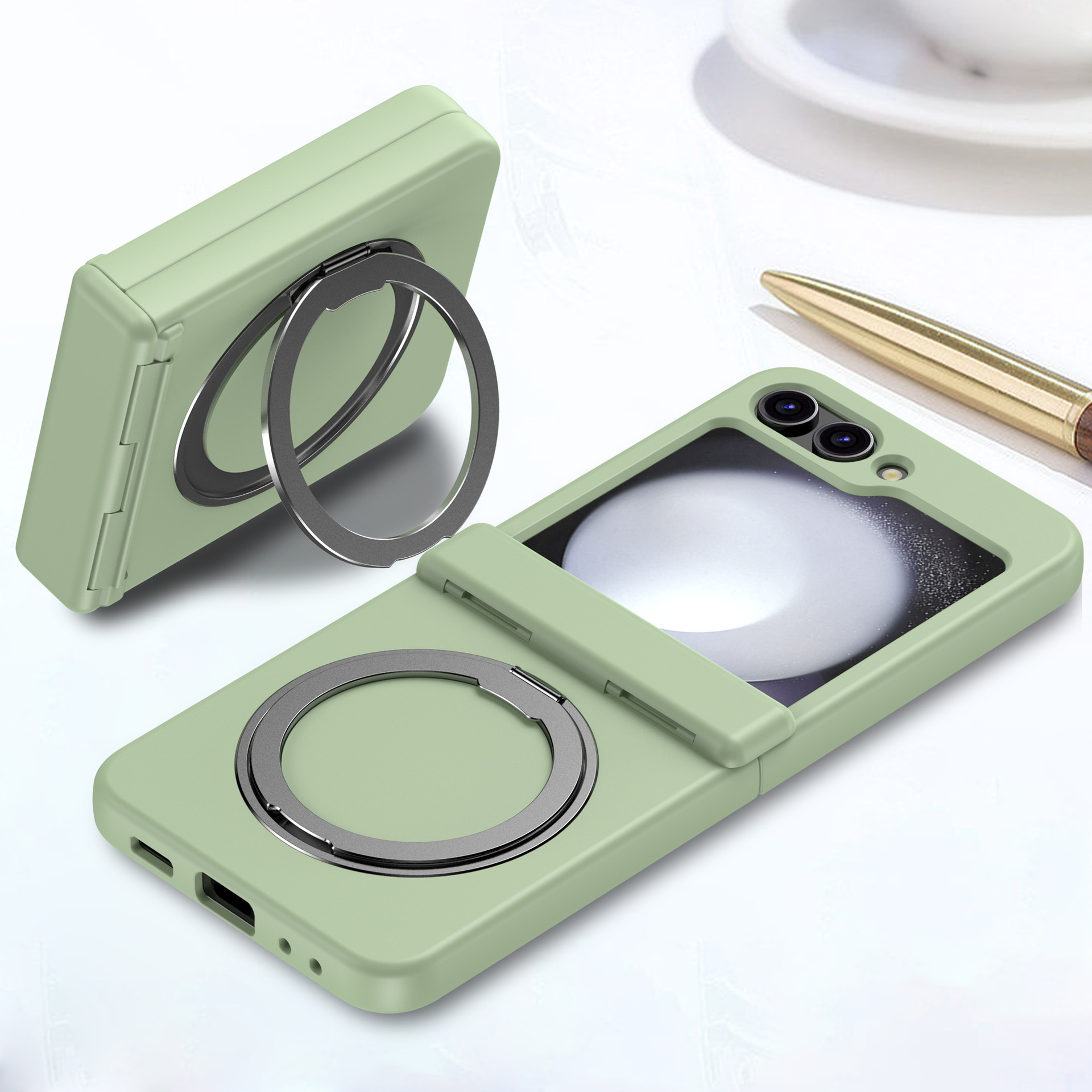 Compatible with Samsung Z Flip 7/6/5 phone case, 4/3 magnetic rotating stand, wireless charging center axis, drop-proof protective case.