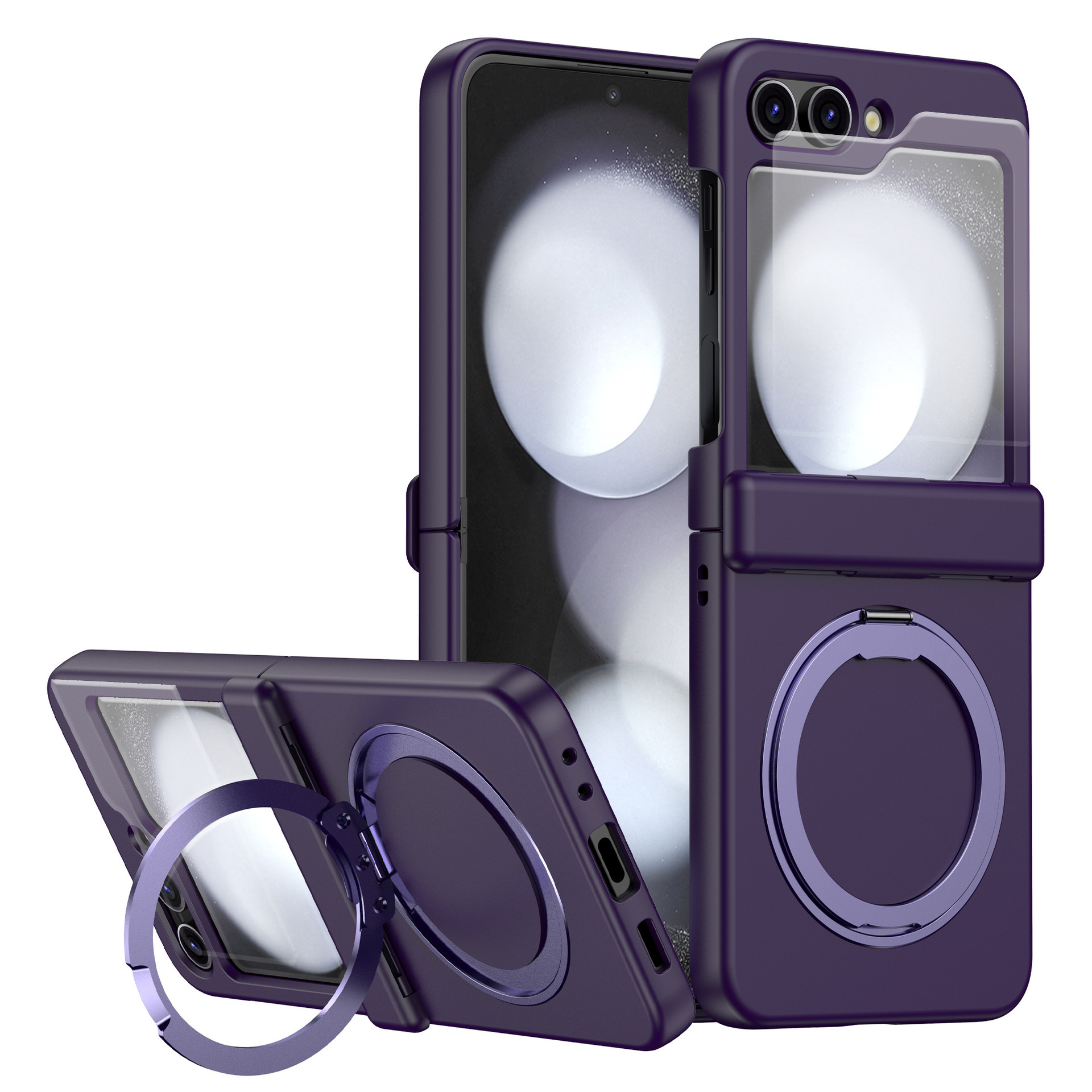 Compatible with Samsung Z Flip 7/6/5 phone case, 4/3 magnetic rotating stand, wireless charging center axis, drop-proof protective case.
