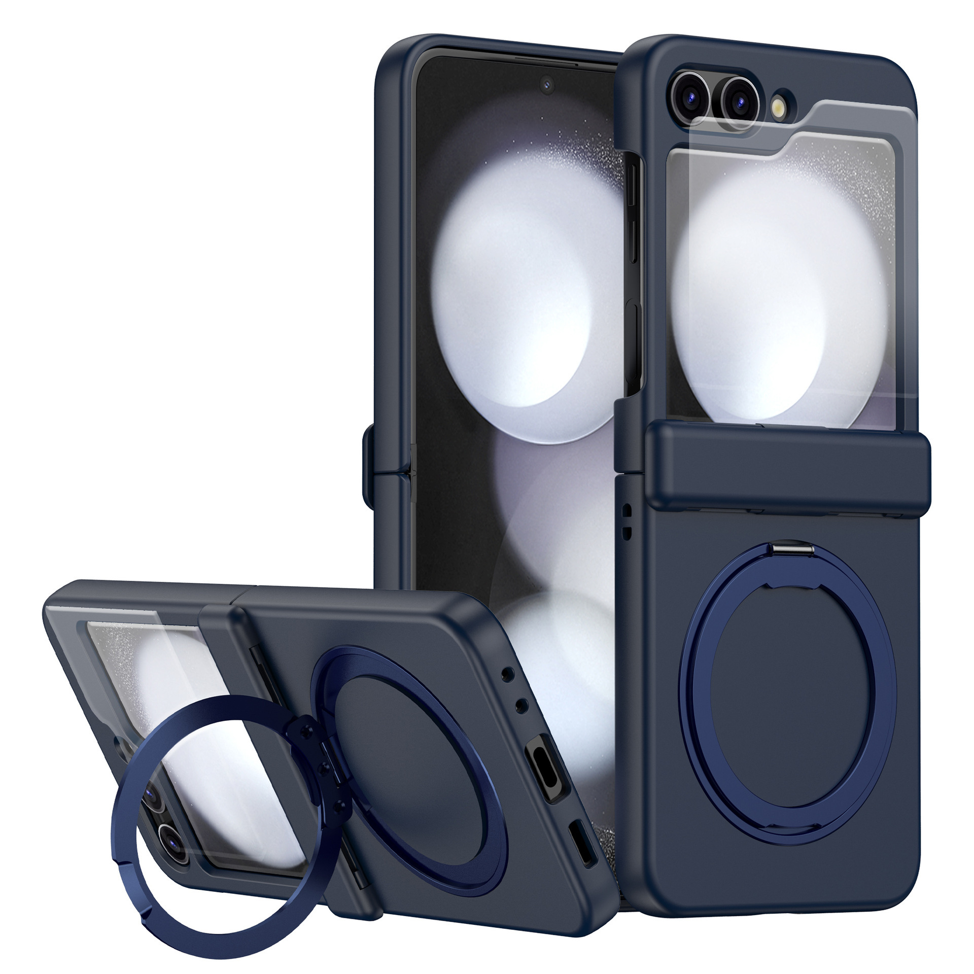 Compatible with Samsung Z Flip 7/6/5 phone case, 4/3 magnetic rotating stand, wireless charging center axis, drop-proof protective case.