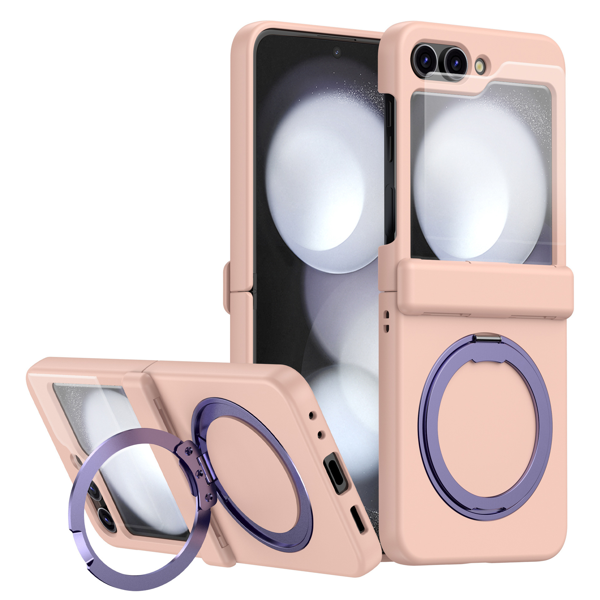 Compatible with Samsung Z Flip 7/6/5 phone case, 4/3 magnetic rotating stand, wireless charging center axis, drop-proof protective case.