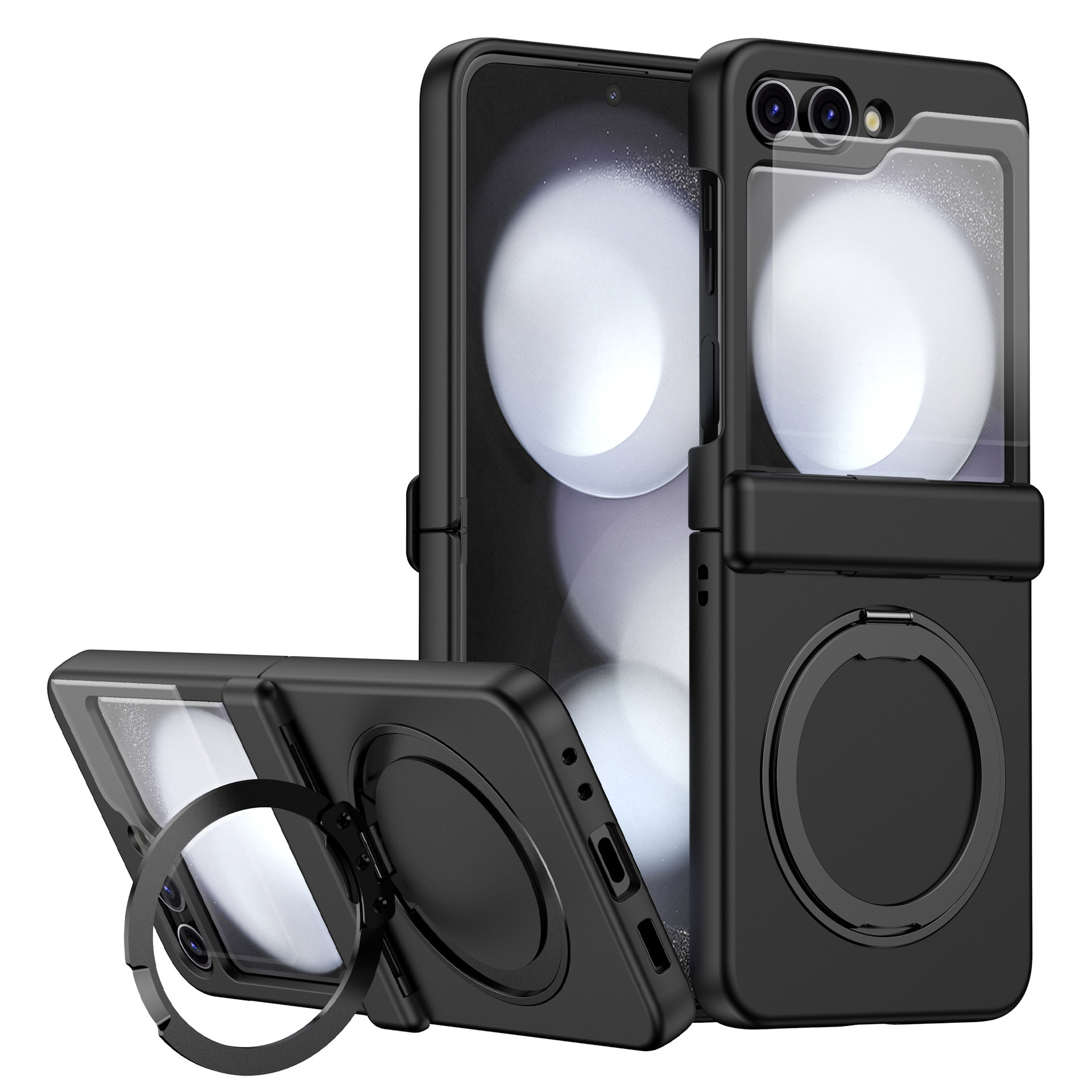 Compatible with Samsung Z Flip 7/6/5 phone case, 4/3 magnetic rotating stand, wireless charging center axis, drop-proof protective case.