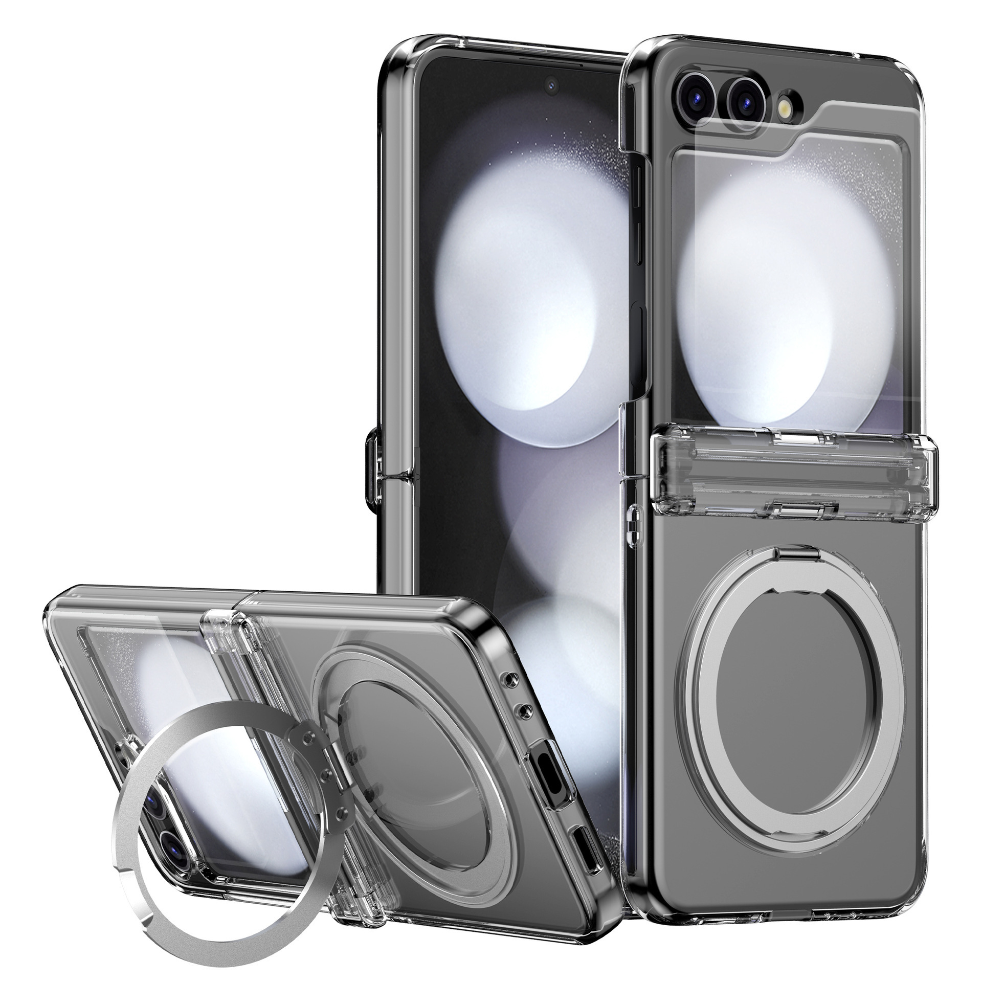 Compatible with Samsung Z Flip 7/6/5 phone case, 4/3 magnetic rotating stand, wireless charging center axis, drop-proof protective case.