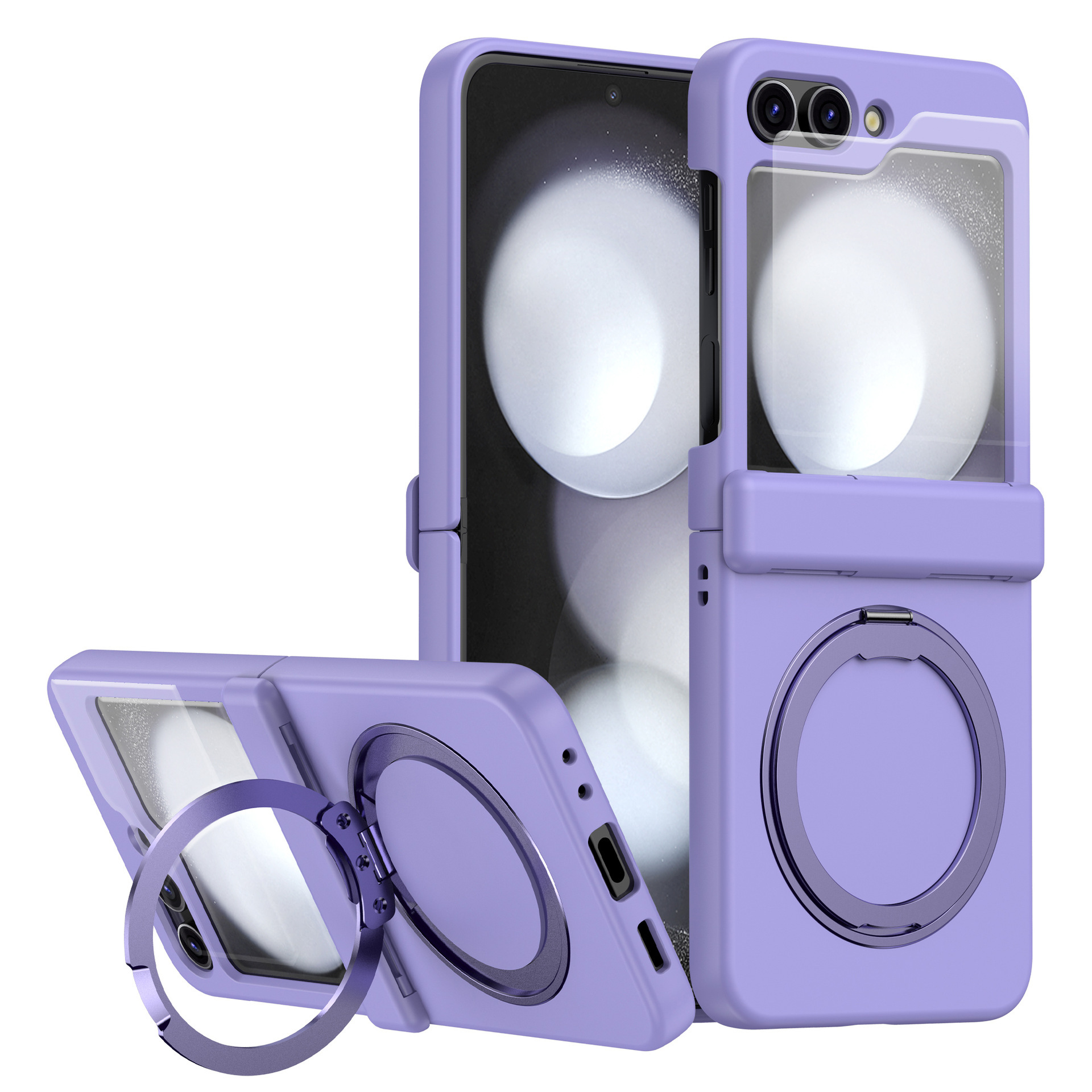 Compatible with Samsung Z Flip 7/6/5 phone case, 4/3 magnetic rotating stand, wireless charging center axis, drop-proof protective case.
