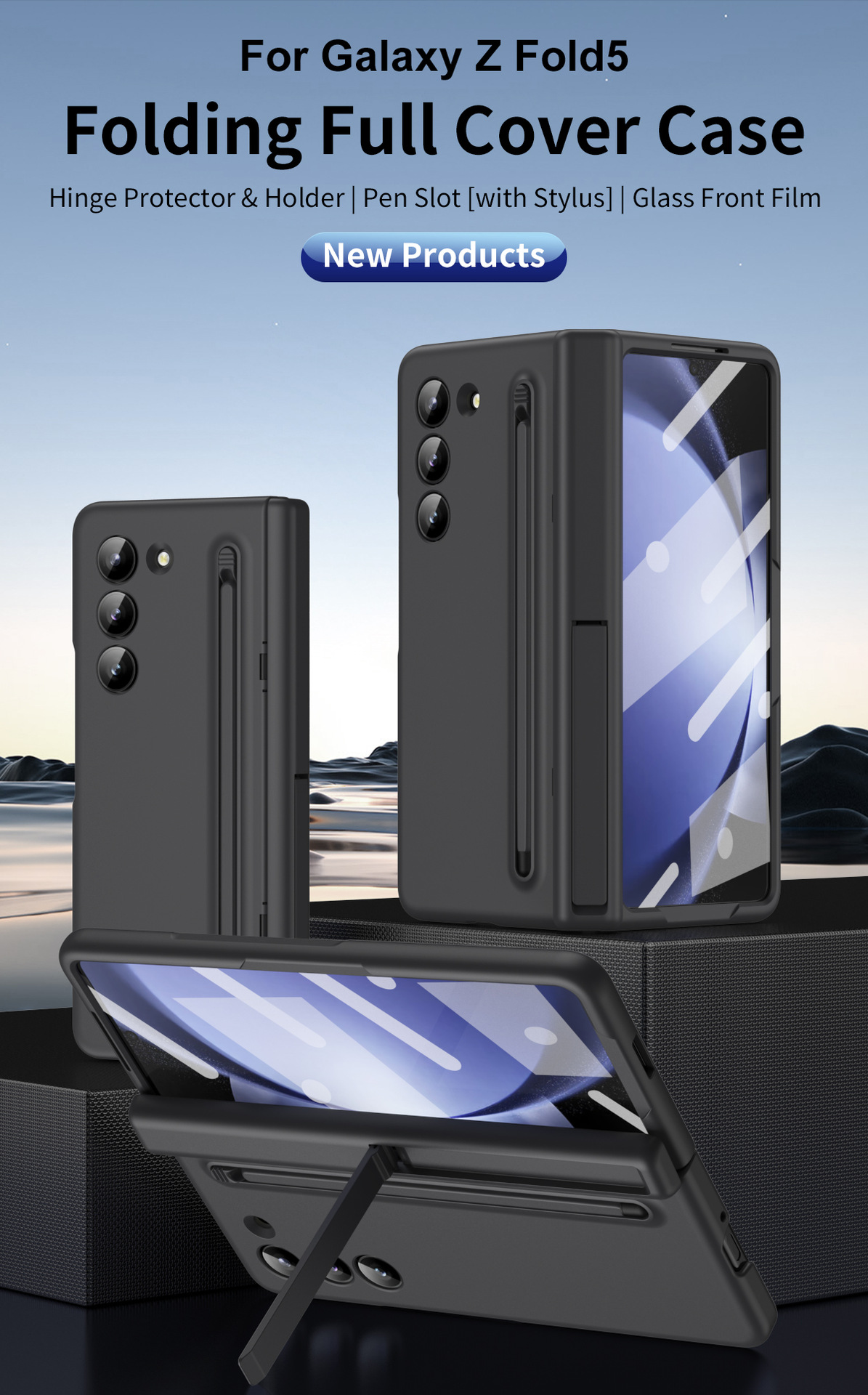 Compatible with Samsung Z Fold 8/7 phone case 6/5 with pen, hinge, side stand, 4/3 full-coverage protective case.