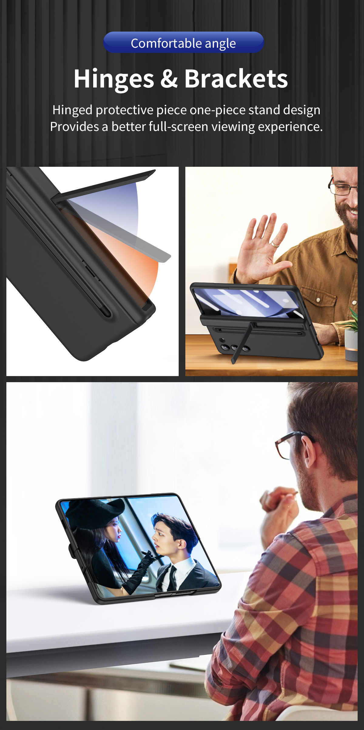 Compatible with Samsung Z Fold 8/7 phone case 6/5 with pen, hinge, side stand, 4/3 full-coverage protective case.