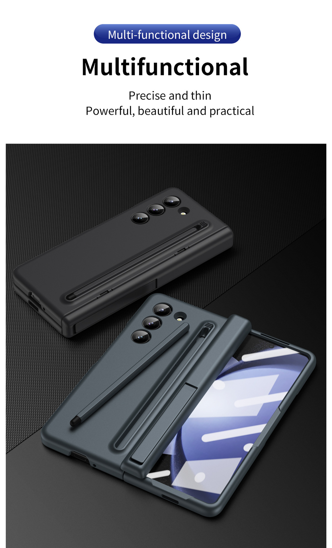 Compatible with Samsung Z Fold 8/7 phone case 6/5 with pen, hinge, side stand, 4/3 full-coverage protective case.