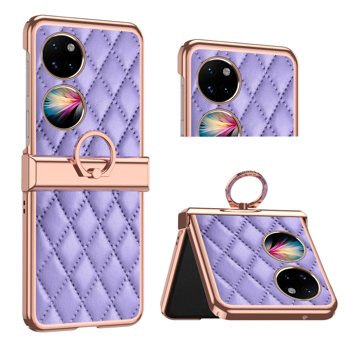 Compatible with Huawei P50 Pocket 2 phone case, hinge ring, stylish Chanel-style leather texture, shockproof protective case