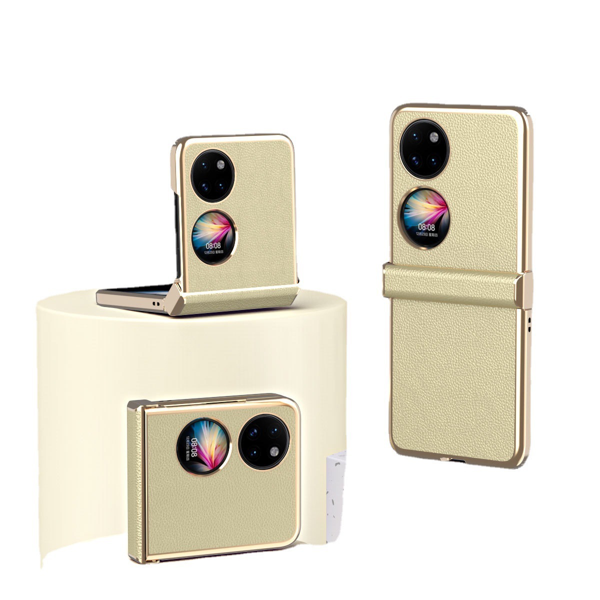 Compatible with Huawei Pocket 2 phone case, P50 Pocket foldable screen hinge, vegan leather electroplated shockproof protective case