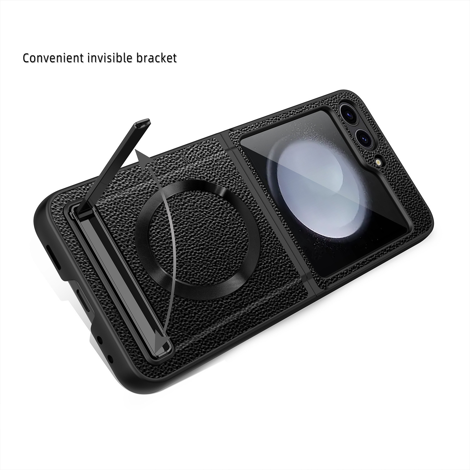 Compatible with Samsung Z Flip 7/6/5 phone case, 4/3 pebbled leather texture, magnetic charging case, screen protector, full-coverage protective case.