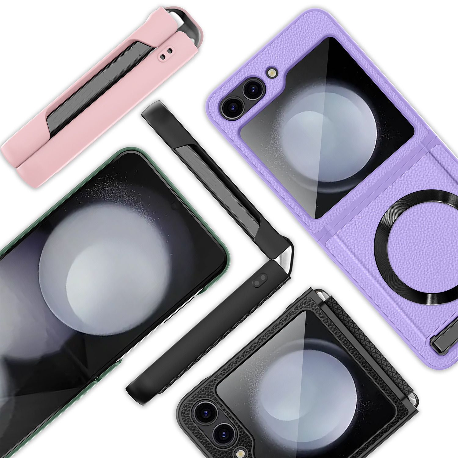 Compatible with Samsung Z Flip 7/6/5 phone case, 4/3 pebbled leather texture, magnetic charging case, screen protector, full-coverage protective case.