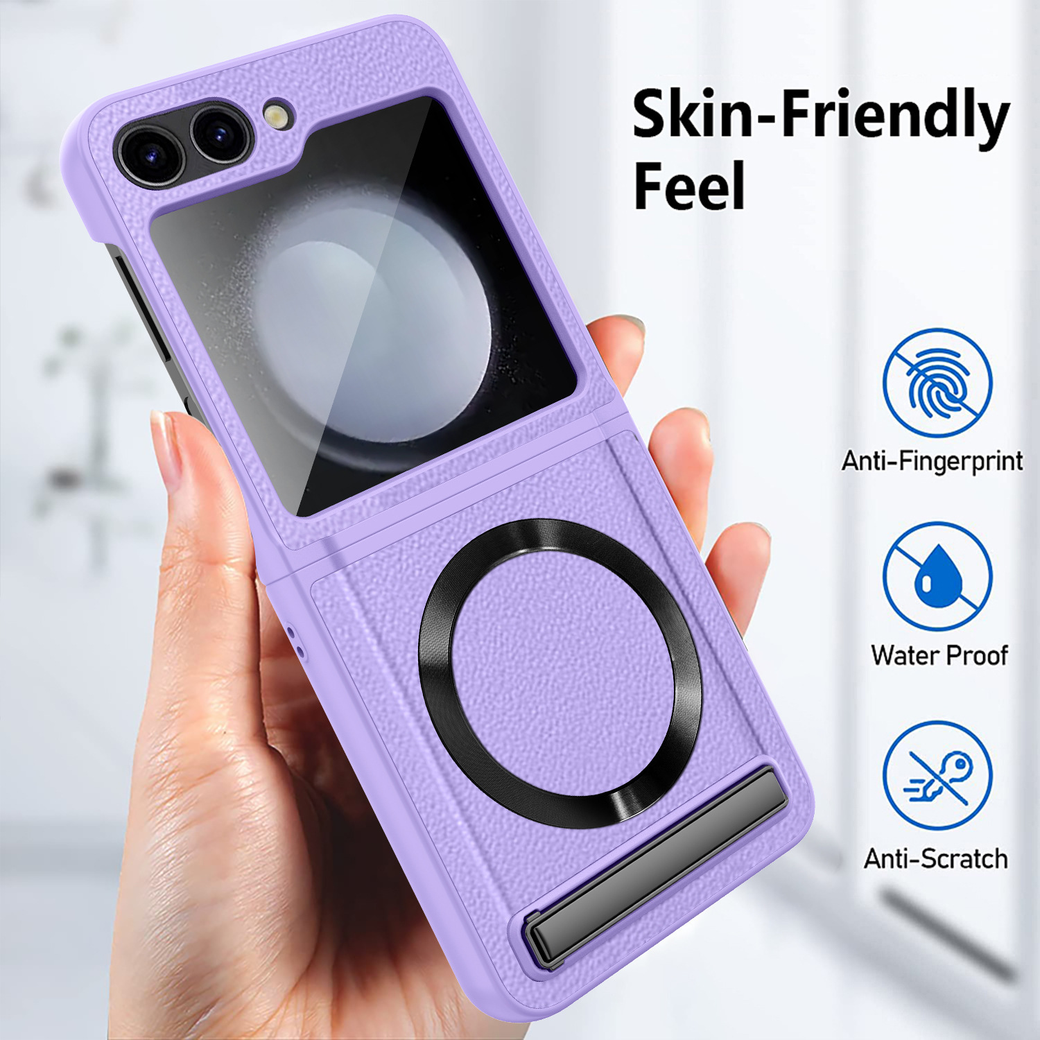 Compatible with Samsung Z Flip 7/6/5 phone case, 4/3 pebbled leather texture, magnetic charging case, screen protector, full-coverage protective case.