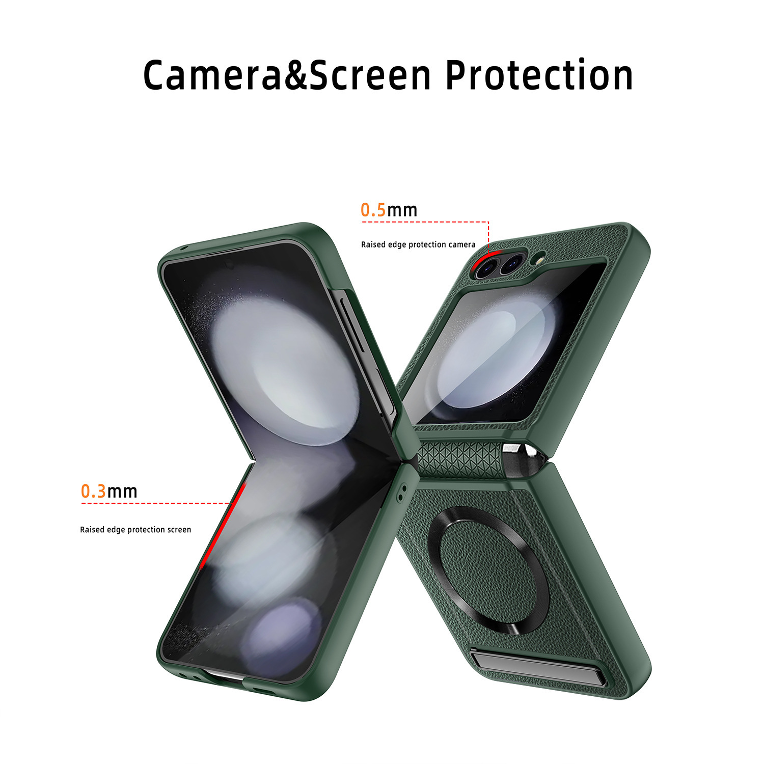 Compatible with Samsung Z Flip 7/6/5 phone case, 4/3 pebbled leather texture, magnetic charging case, screen protector, full-coverage protective case.