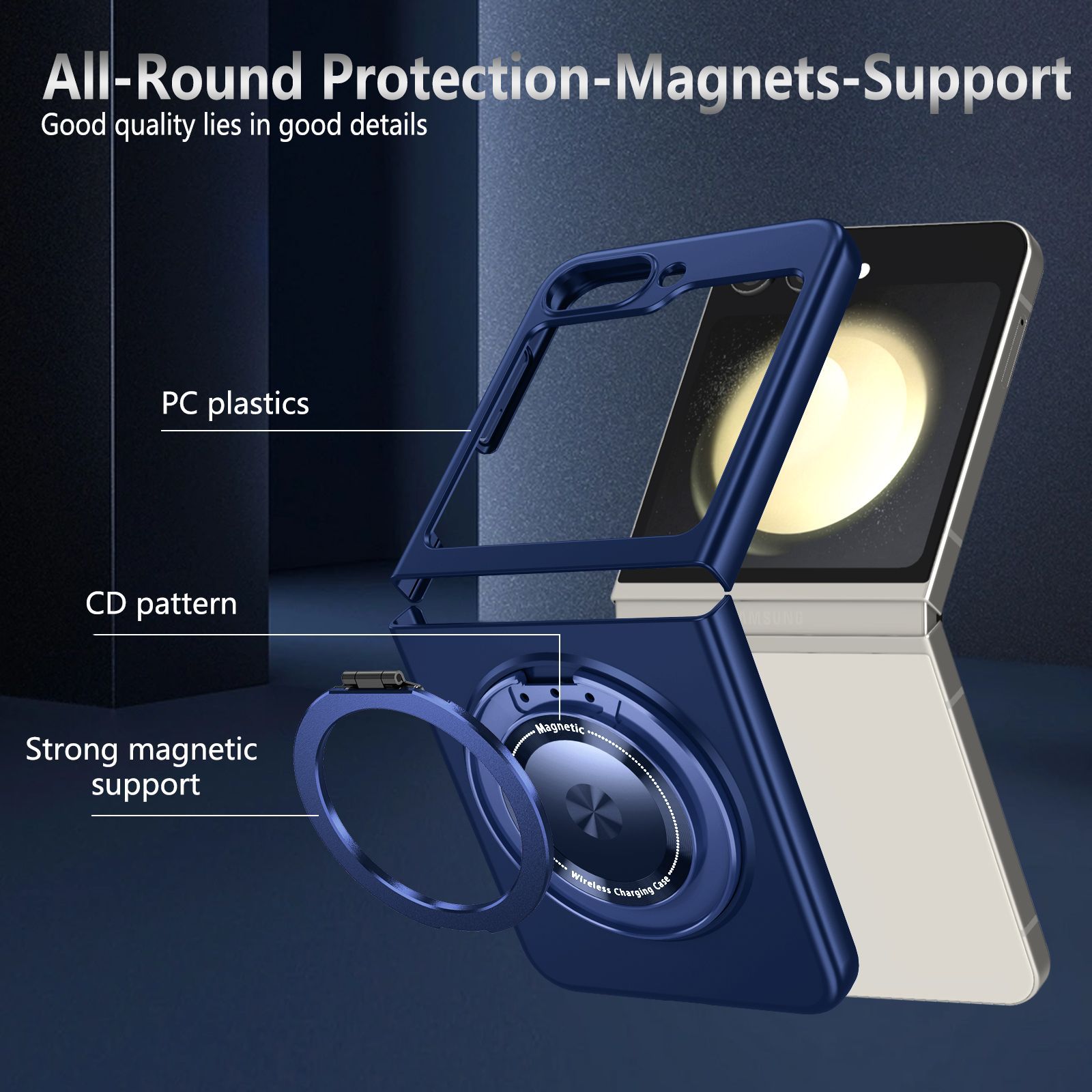 Compatible with Samsung Z Flip 8/7 phone case, 6/5 magnetic 360° rotating stand, 4/3 folding screen drop protection case