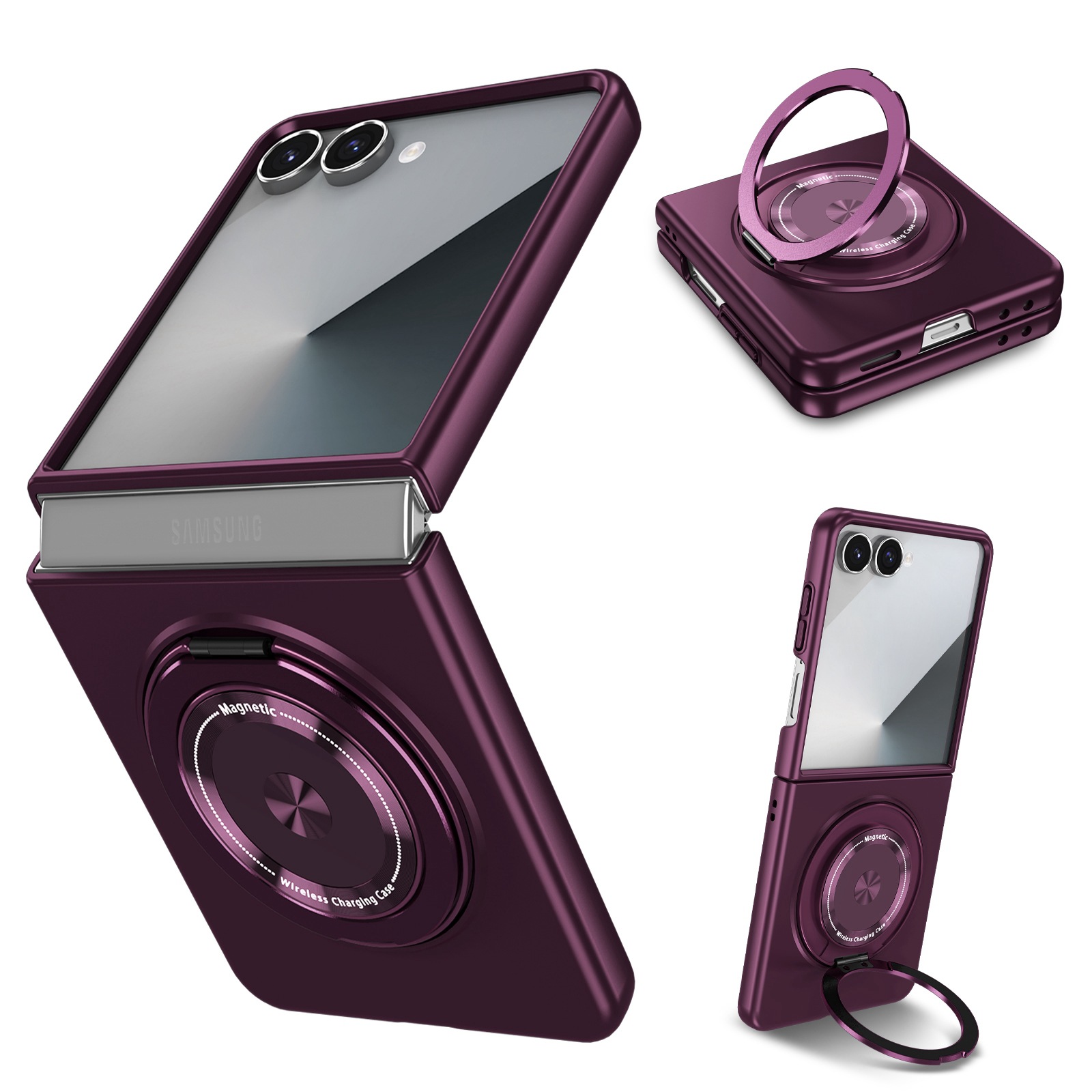 Compatible with Samsung Z Flip 8/7 phone case, 6/5 magnetic 360° rotating stand, 4/3 folding screen drop protection case