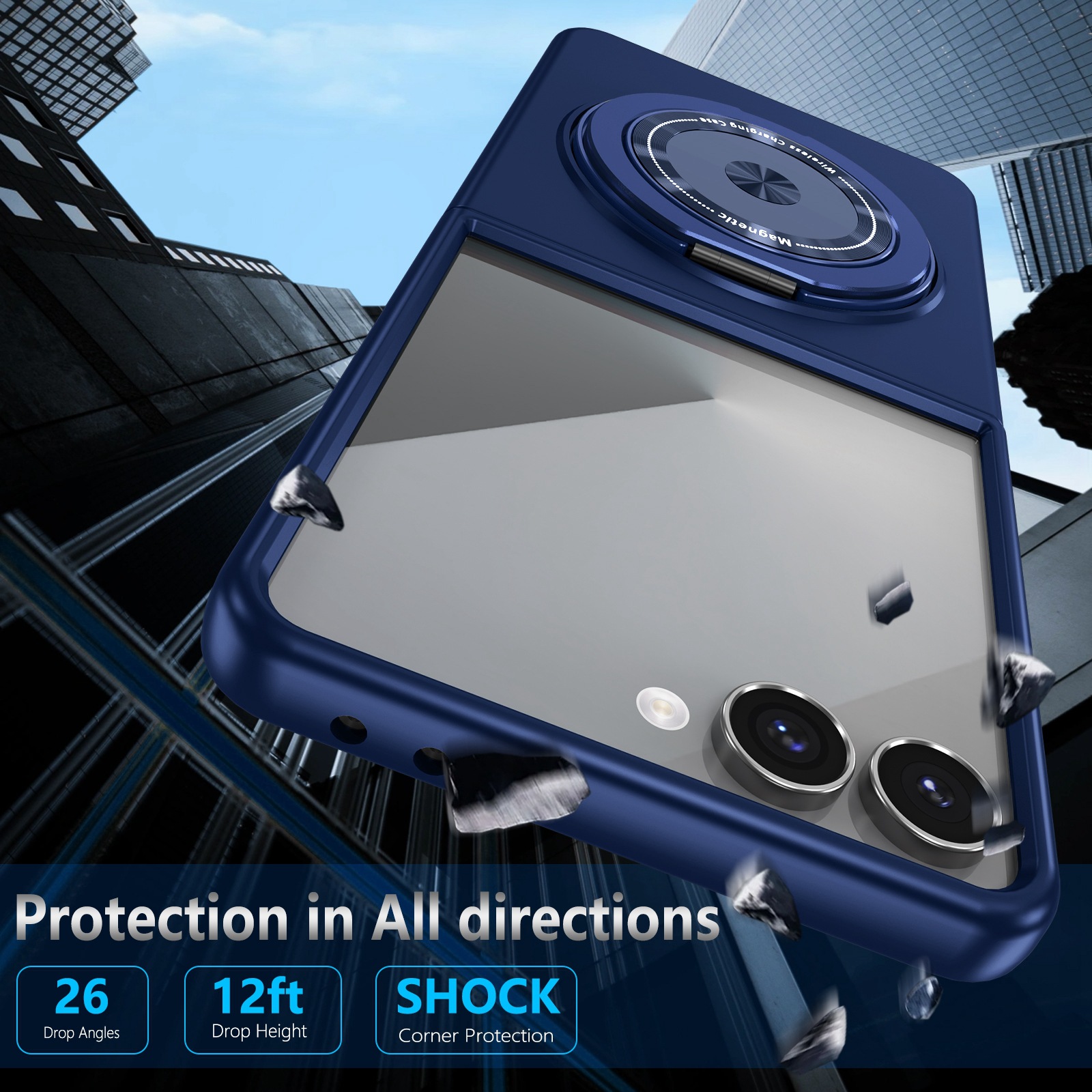 Compatible with Samsung Z Flip 8/7 phone case, 6/5 magnetic 360° rotating stand, 4/3 folding screen drop protection case
