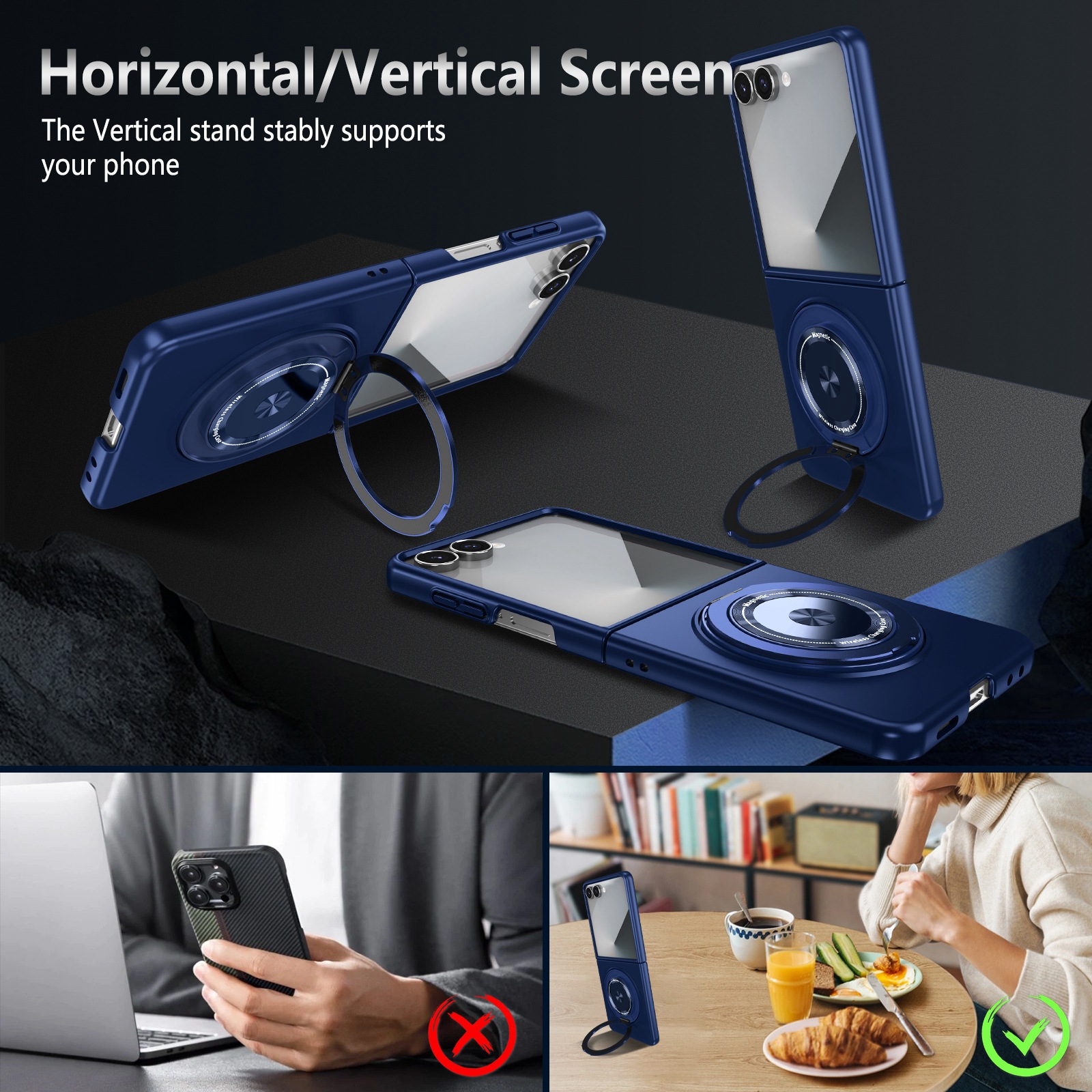 Compatible with Samsung Z Flip 8/7 phone case, 6/5 magnetic 360° rotating stand, 4/3 folding screen drop protection case