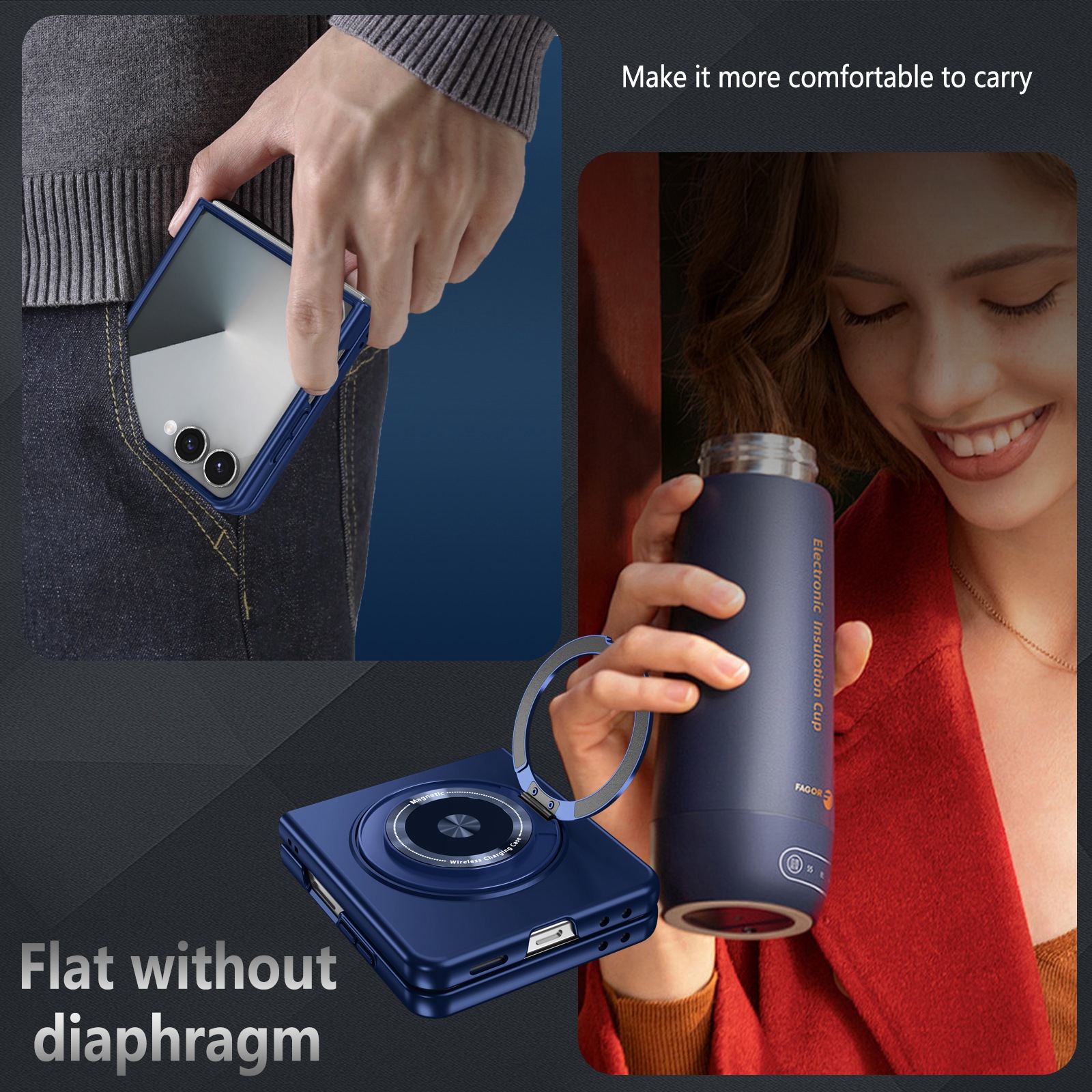 Compatible with Samsung Z Flip 8/7 phone case, 6/5 magnetic 360° rotating stand, 4/3 folding screen drop protection case