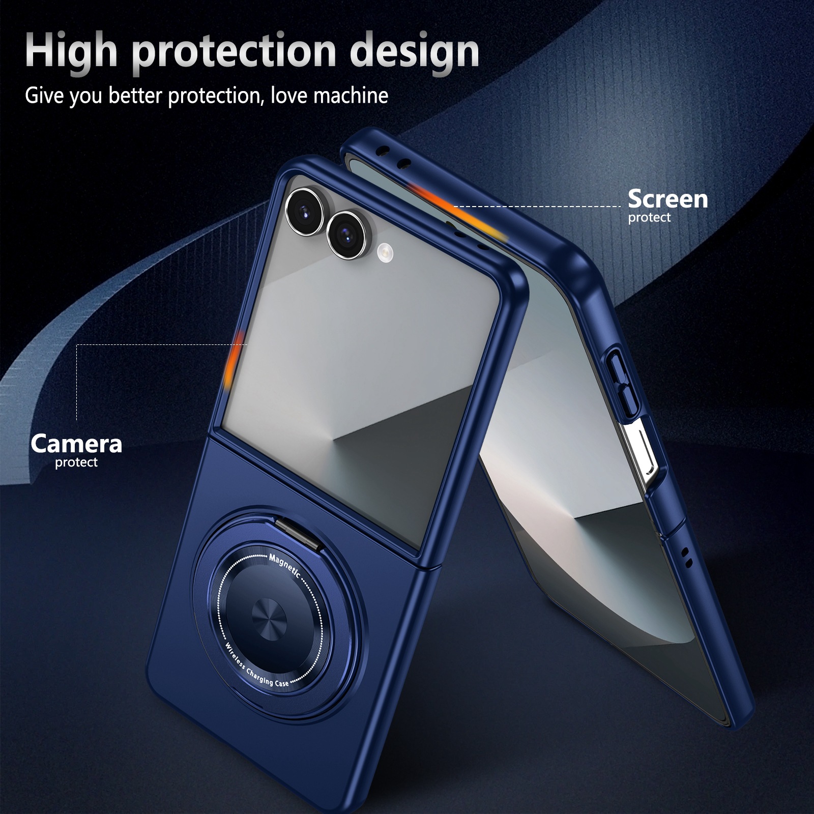 Compatible with Samsung Z Flip 8/7 phone case, 6/5 magnetic 360° rotating stand, 4/3 folding screen drop protection case