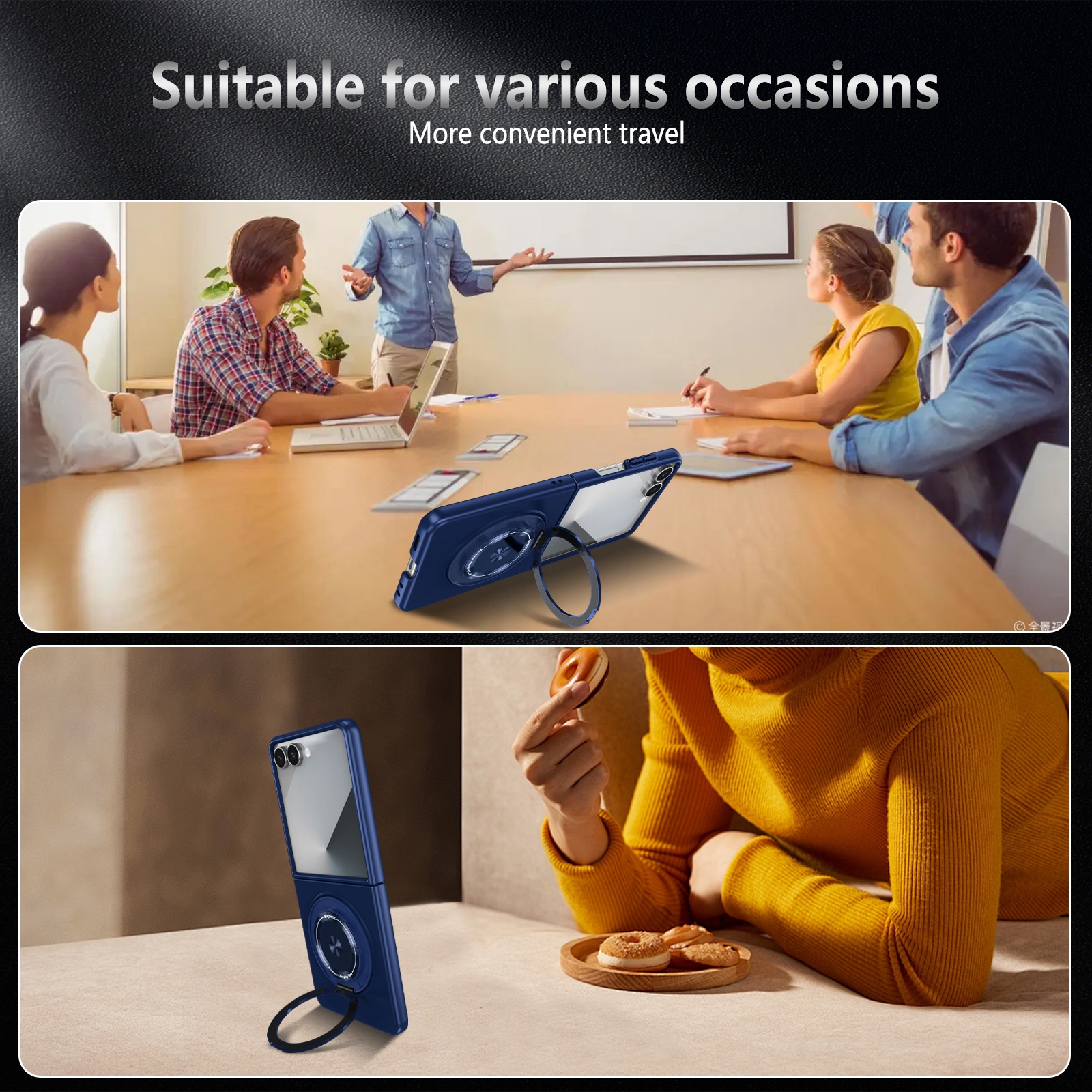 Compatible with Samsung Z Flip 8/7 phone case, 6/5 magnetic 360° rotating stand, 4/3 folding screen drop protection case