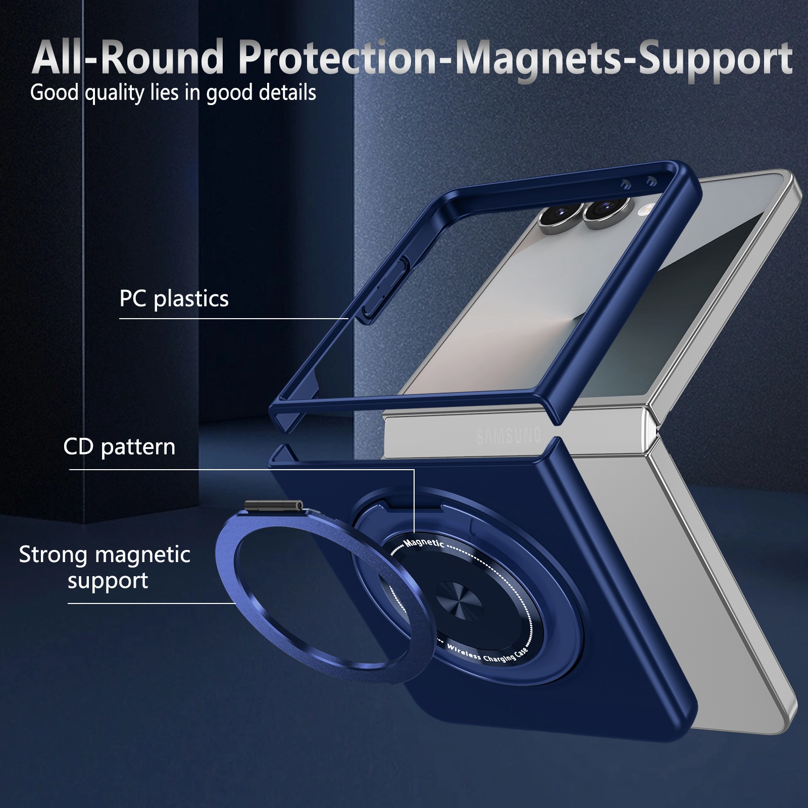 Compatible with Samsung Z Flip 8/7 phone case, 6/5 magnetic 360° rotating stand, 4/3 folding screen drop protection case