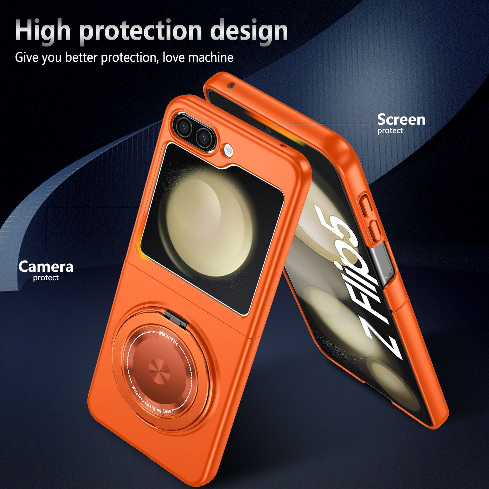 Compatible with Samsung Z Flip 8/7 phone case, 6/5 magnetic 360° rotating stand, 4/3 folding screen drop protection case