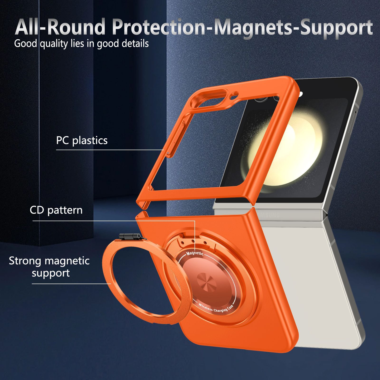 Compatible with Samsung Z Flip 8/7 phone case, 6/5 magnetic 360° rotating stand, 4/3 folding screen drop protection case