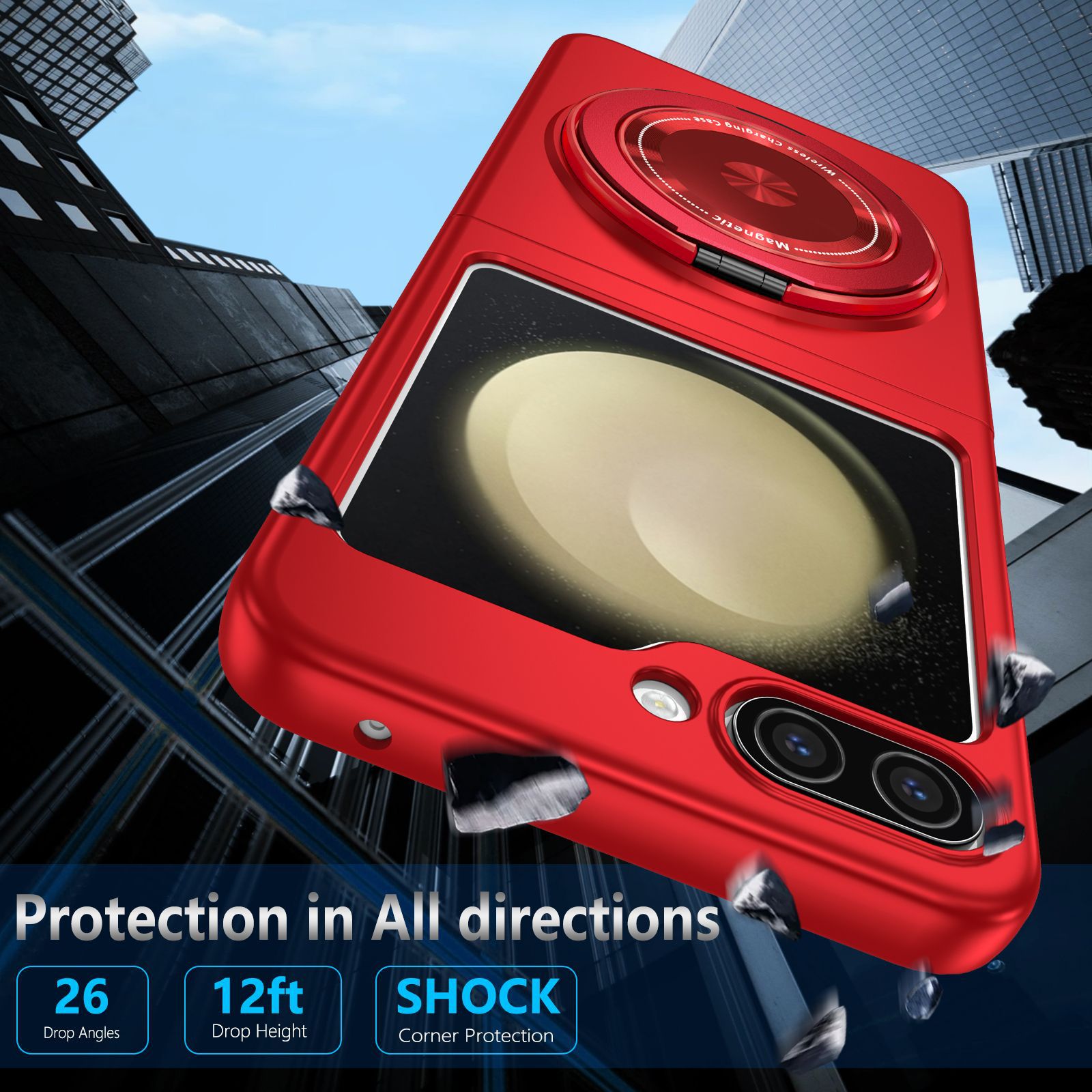 Compatible with Samsung Z Flip 8/7 phone case, 6/5 magnetic 360° rotating stand, 4/3 folding screen drop protection case