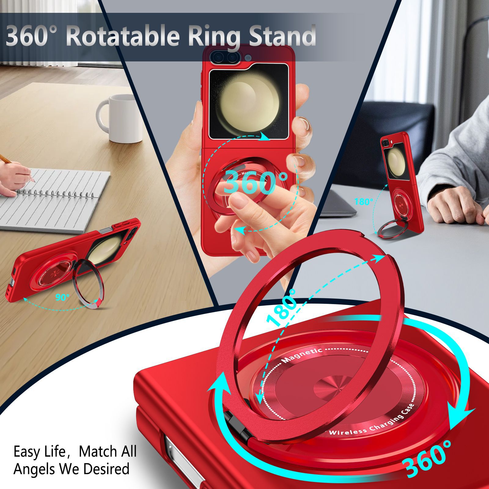 Compatible with Samsung Z Flip 8/7 phone case, 6/5 magnetic 360° rotating stand, 4/3 folding screen drop protection case