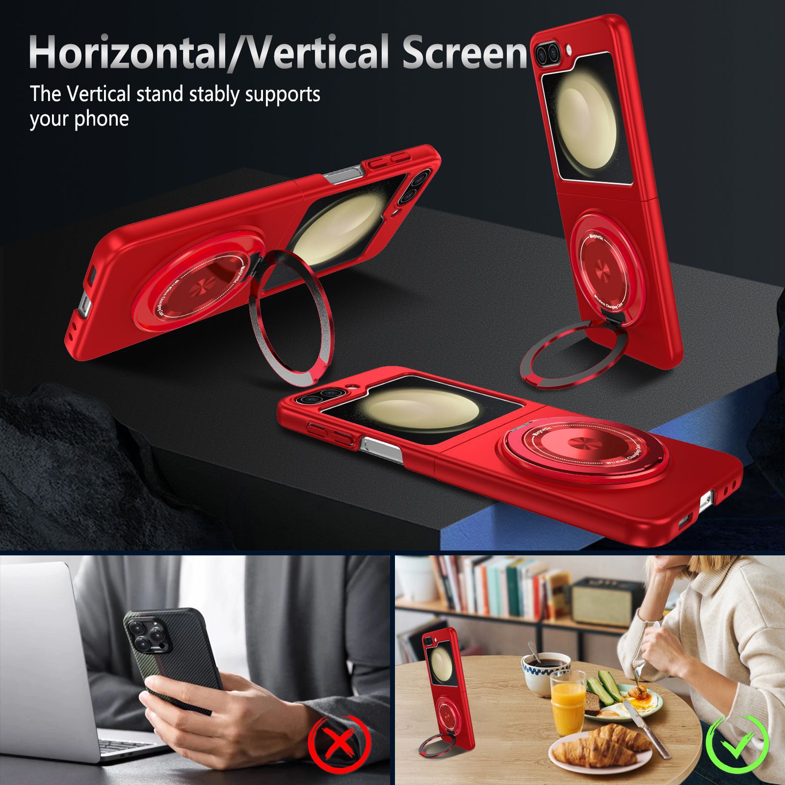 Compatible with Samsung Z Flip 8/7 phone case, 6/5 magnetic 360° rotating stand, 4/3 folding screen drop protection case