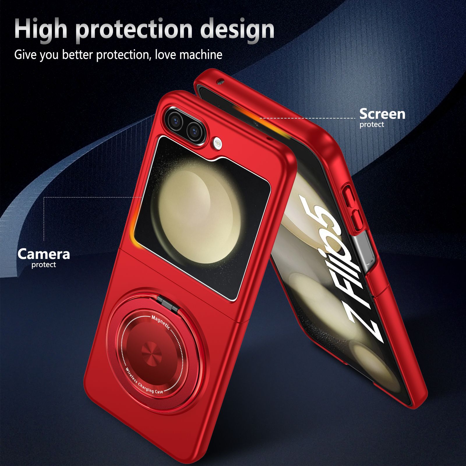 Compatible with Samsung Z Flip 8/7 phone case, 6/5 magnetic 360° rotating stand, 4/3 folding screen drop protection case