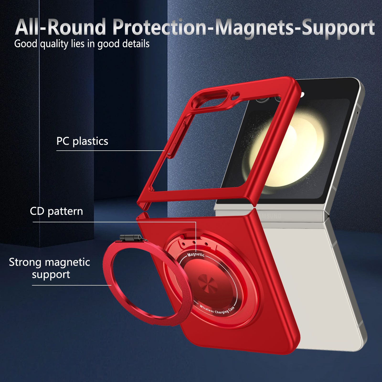 Compatible with Samsung Z Flip 8/7 phone case, 6/5 magnetic 360° rotating stand, 4/3 folding screen drop protection case