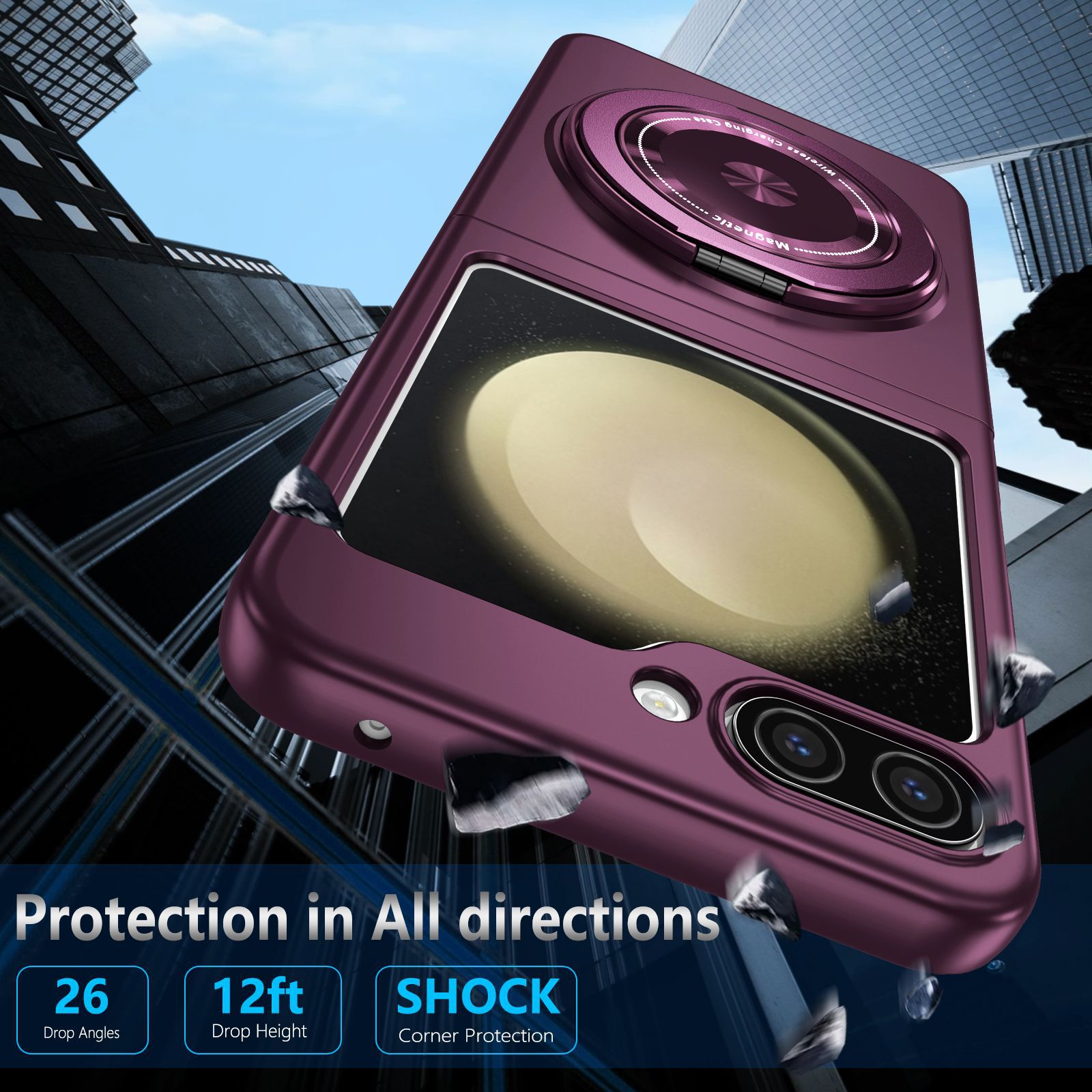 Compatible with Samsung Z Flip 8/7 phone case, 6/5 magnetic 360° rotating stand, 4/3 folding screen drop protection case