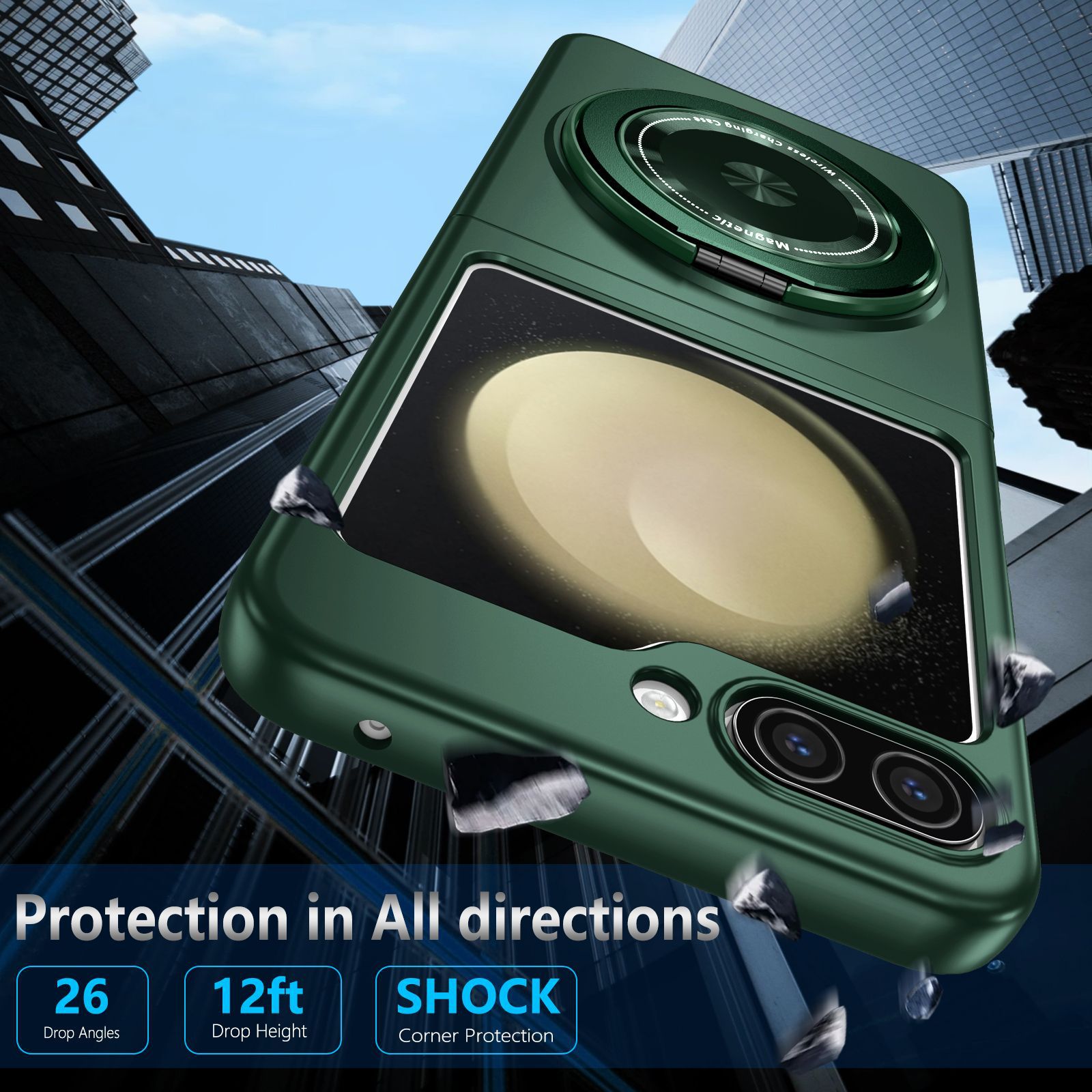 Compatible with Samsung Z Flip 8/7 phone case, 6/5 magnetic 360° rotating stand, 4/3 folding screen drop protection case
