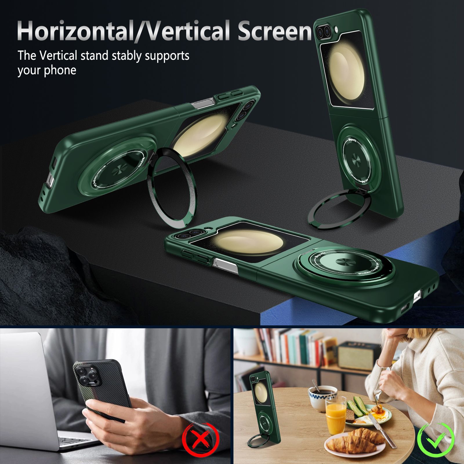 Compatible with Samsung Z Flip 8/7 phone case, 6/5 magnetic 360° rotating stand, 4/3 folding screen drop protection case
