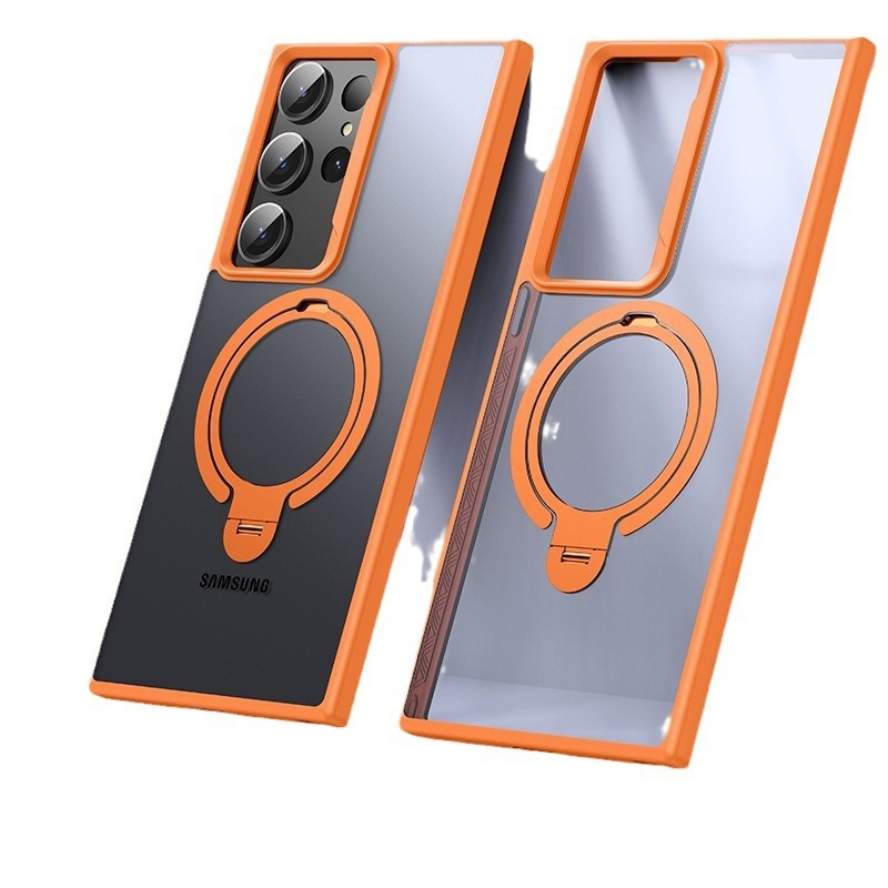 Compatible with Samsung S25 Ultra phone case, S24/23 Plus dual-ring 360° magnetic stand, frosted anti-drop protective case