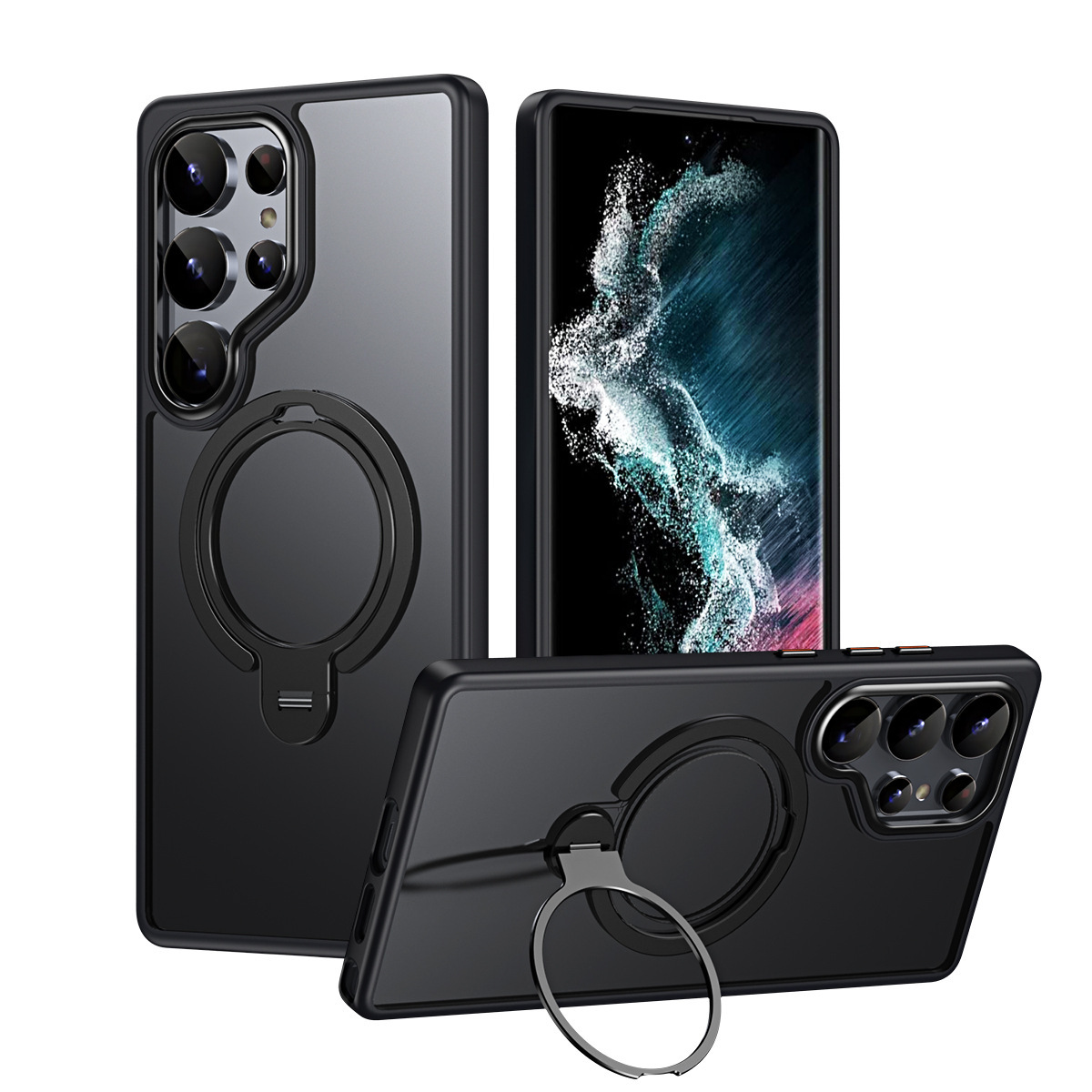 Compatible with Samsung S25 Ultra phone case, S24/23 Plus dual-ring 360° magnetic stand, frosted anti-drop protective case