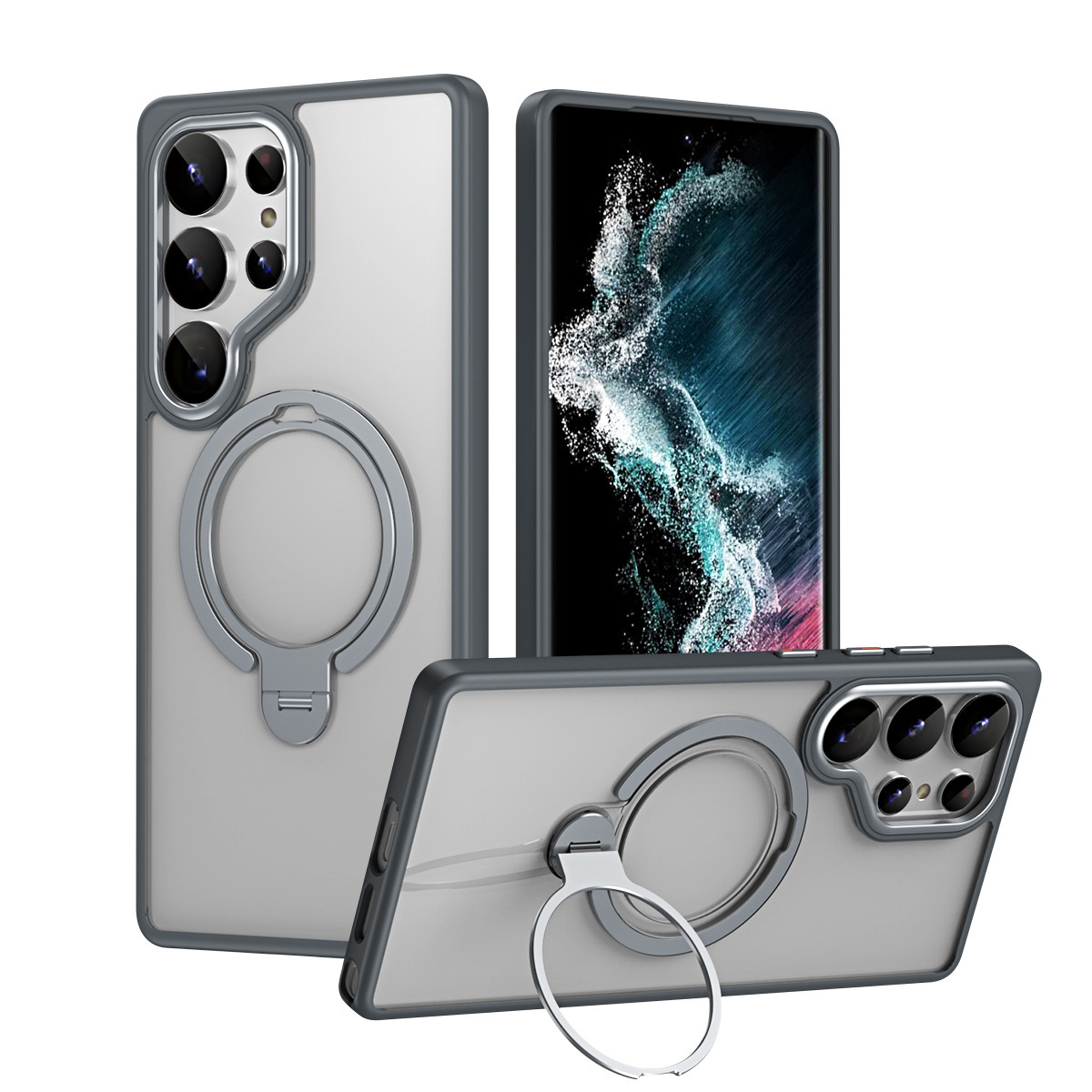 Compatible with Samsung S25 Ultra phone case, S24/23 Plus dual-ring 360° magnetic stand, frosted anti-drop protective case