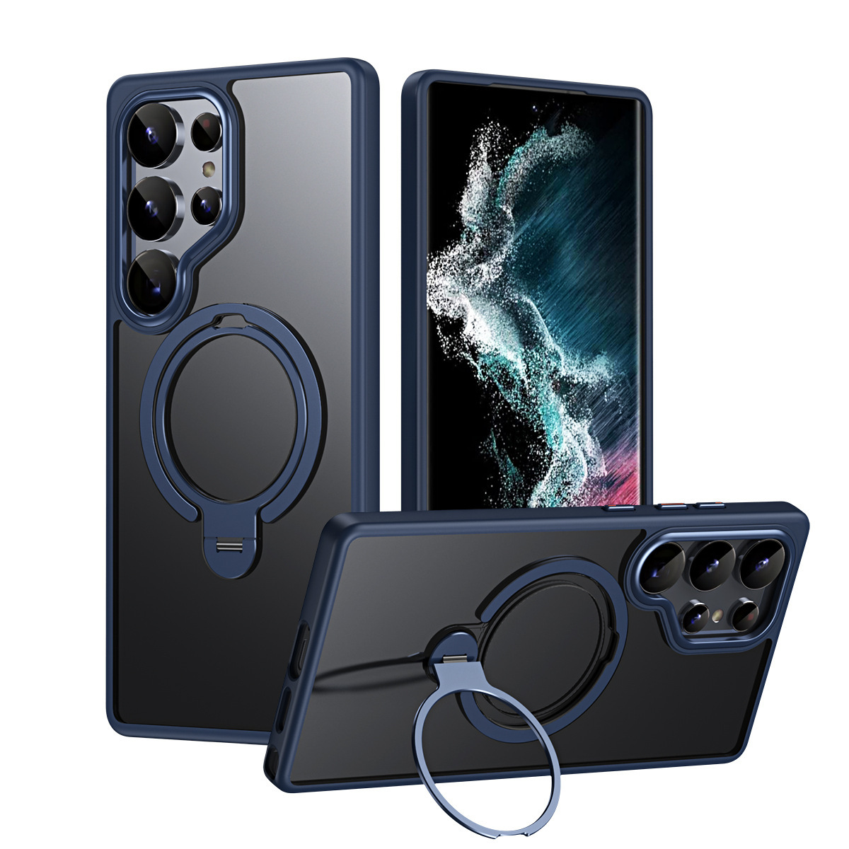 Compatible with Samsung S25 Ultra phone case, S24/23 Plus dual-ring 360° magnetic stand, frosted anti-drop protective case
