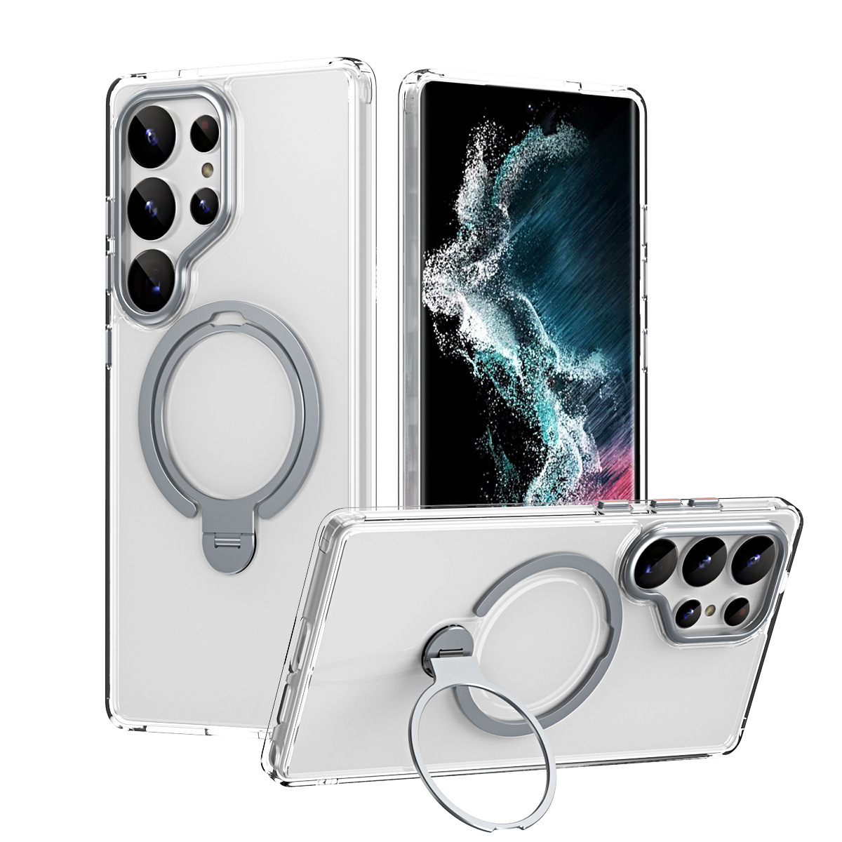 Compatible with Samsung S25 Ultra phone case, S24/23 Plus dual-ring 360° magnetic stand, frosted anti-drop protective case