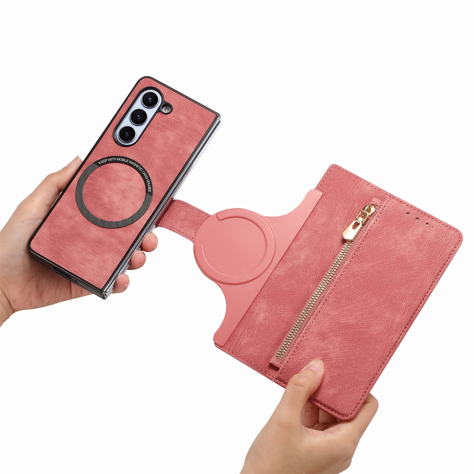 Compatible with Samsung Z Fold8U phone case, 7/6 magnetic detachable zipper, card slot, 5/4 flip cover, protective case.