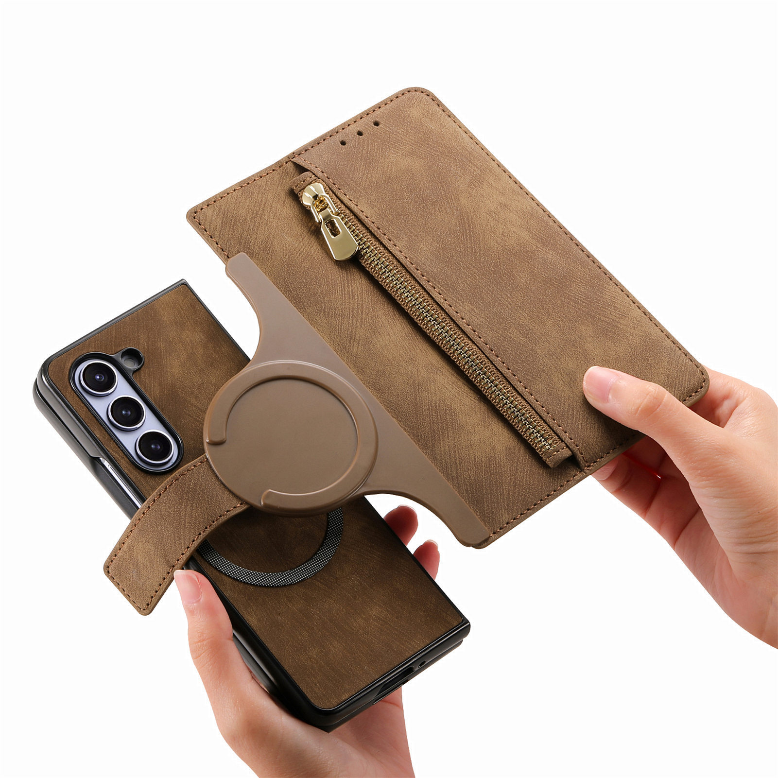 Compatible with Samsung Z Fold8U phone case, 7/6 magnetic detachable zipper, card slot, 5/4 flip cover, protective case.