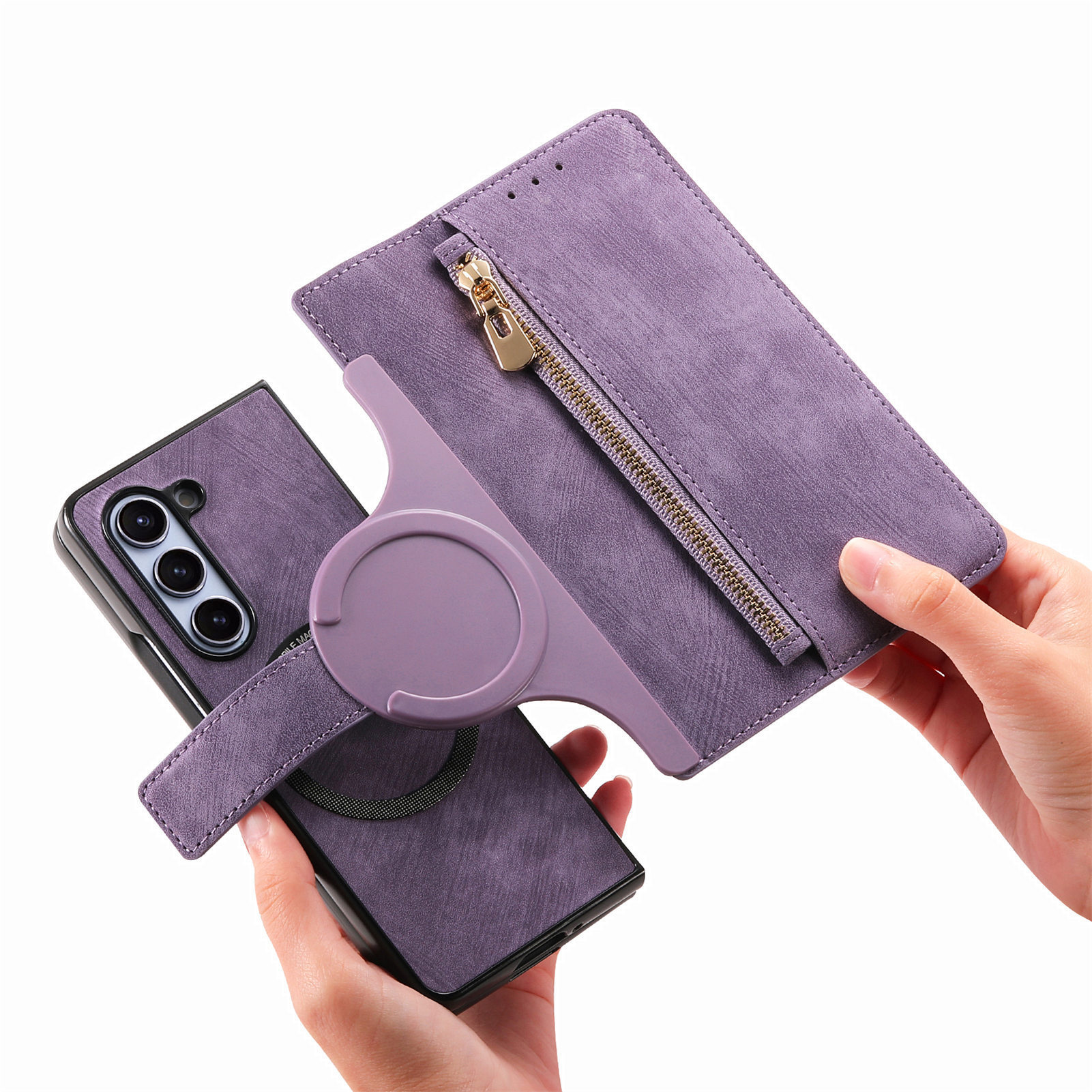 Compatible with Samsung Z Fold8U phone case, 7/6 magnetic detachable zipper, card slot, 5/4 flip cover, protective case.