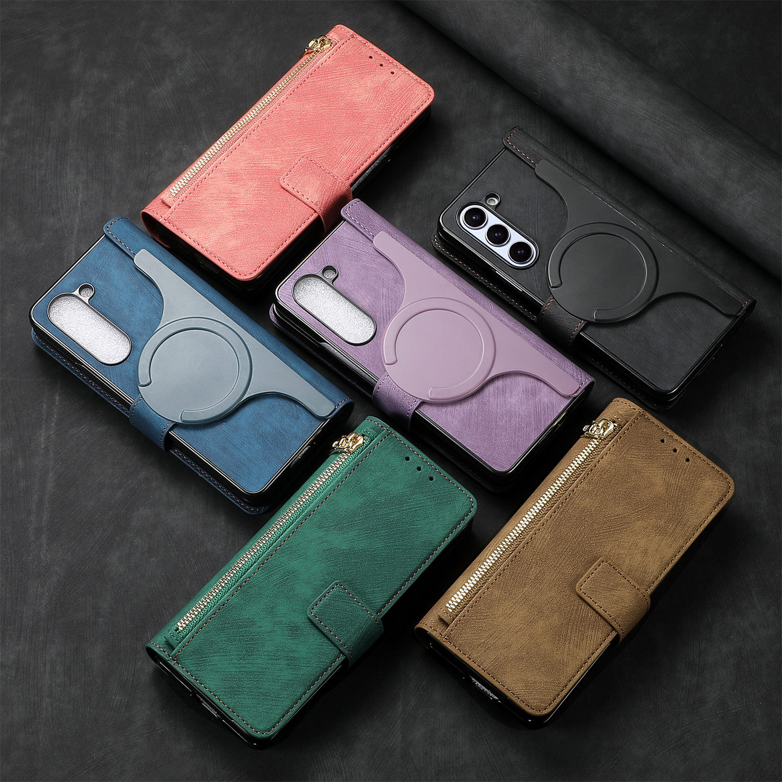 Compatible with Samsung Z Fold8U phone case, 7/6 magnetic detachable zipper, card slot, 5/4 flip cover, protective case.
